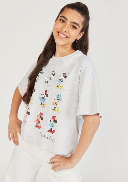 Minnie Mouse Print Round Neck T-shirt with Short Sleeves-T Shirts-image-2