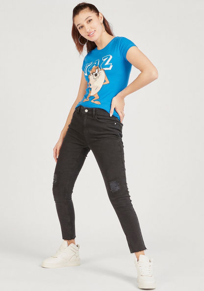 Taz Print Crew Neck T-shirt with Cap Sleeves-T Shirts-image-1