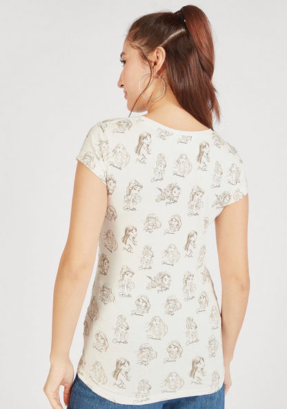 Disney Princess Print Crew Neck T-shirt with Cap Sleeves-T Shirts-image-3