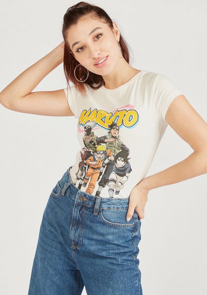 Naruto Print Crew Neck T-shirt with Cap Sleeves-T Shirts-image-0
