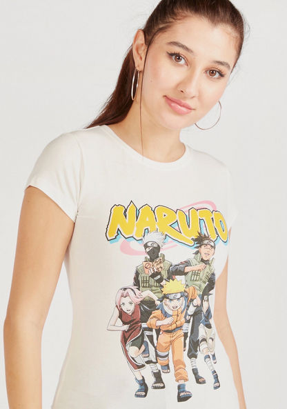 Naruto Print Crew Neck T-shirt with Cap Sleeves-T Shirts-image-2