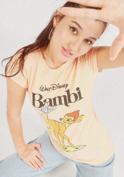 Bambi Print Crew Neck T-shirt with Cap Sleeves-T Shirts-image-0