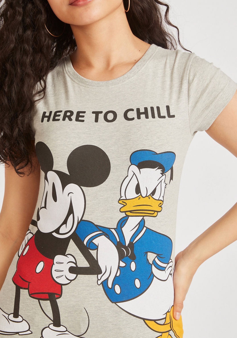 Mickey Mouse and Donald Duck Print T-shirt with Cap Sleeves and Round Neck-T Shirts-image-2