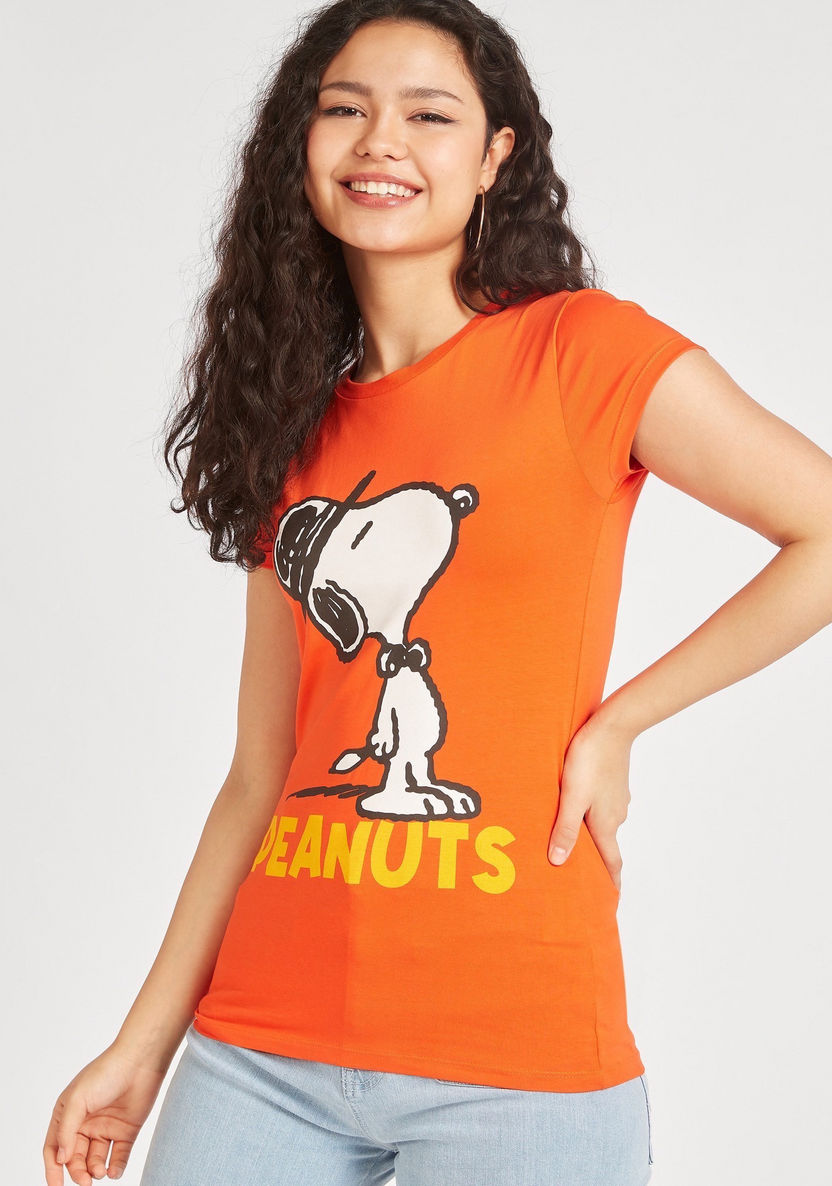 Snoopy Print T-shirt with Crew Neck and Short Sleeves-T Shirts-image-0