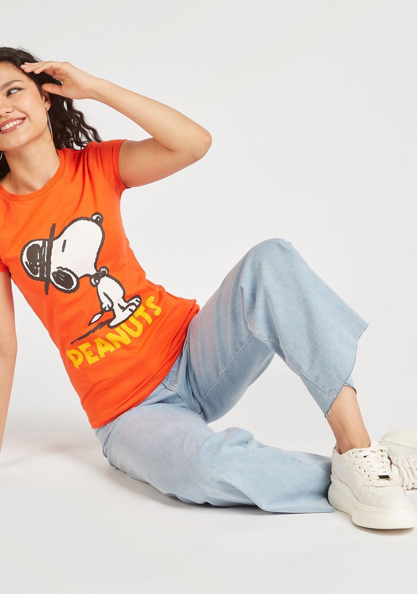Snoopy Print T-shirt with Crew Neck and Short Sleeves-T Shirts-image-1