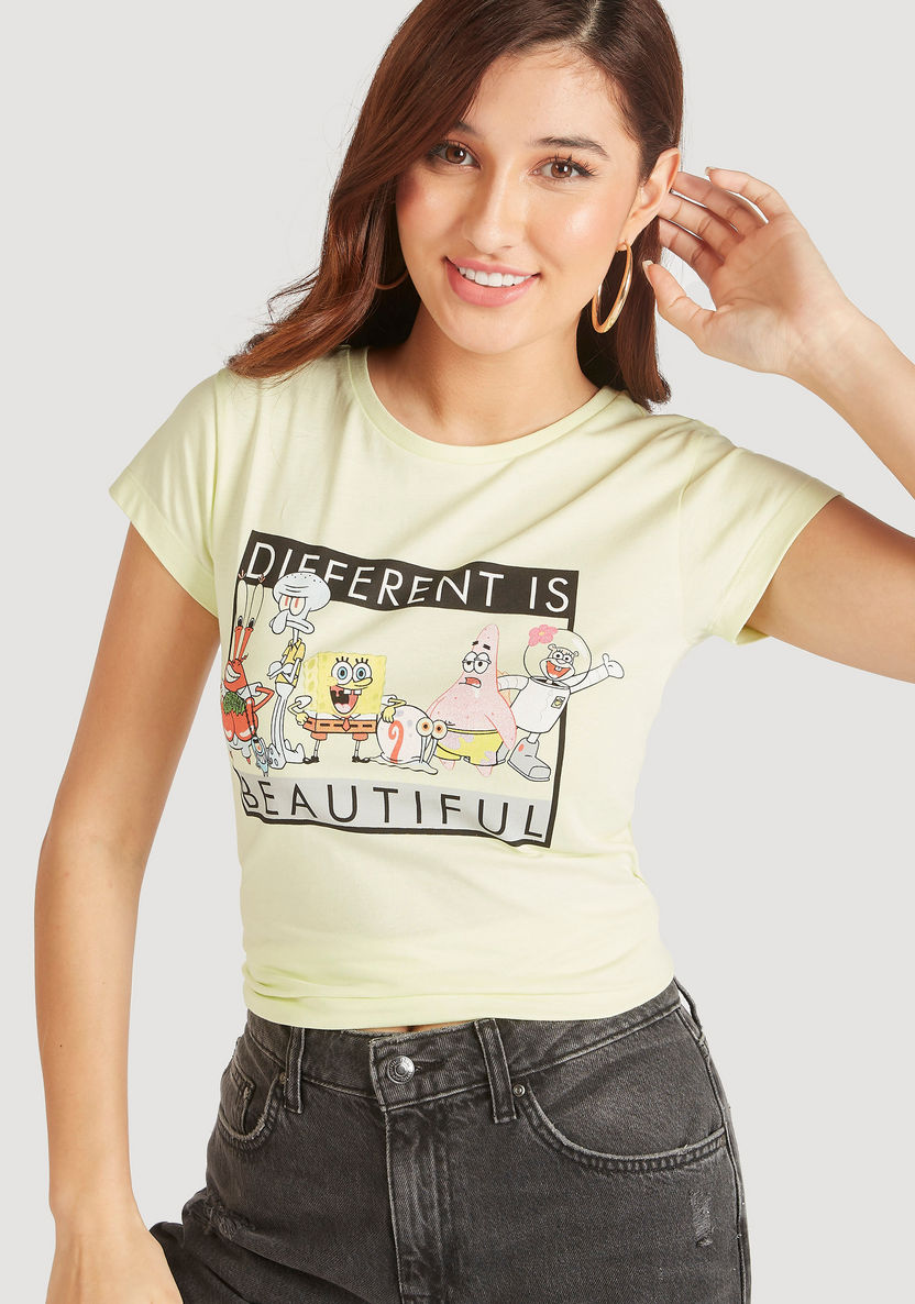 SpongeBob Print Crew Neck T-shirt with Short Sleeves-T Shirts-image-0