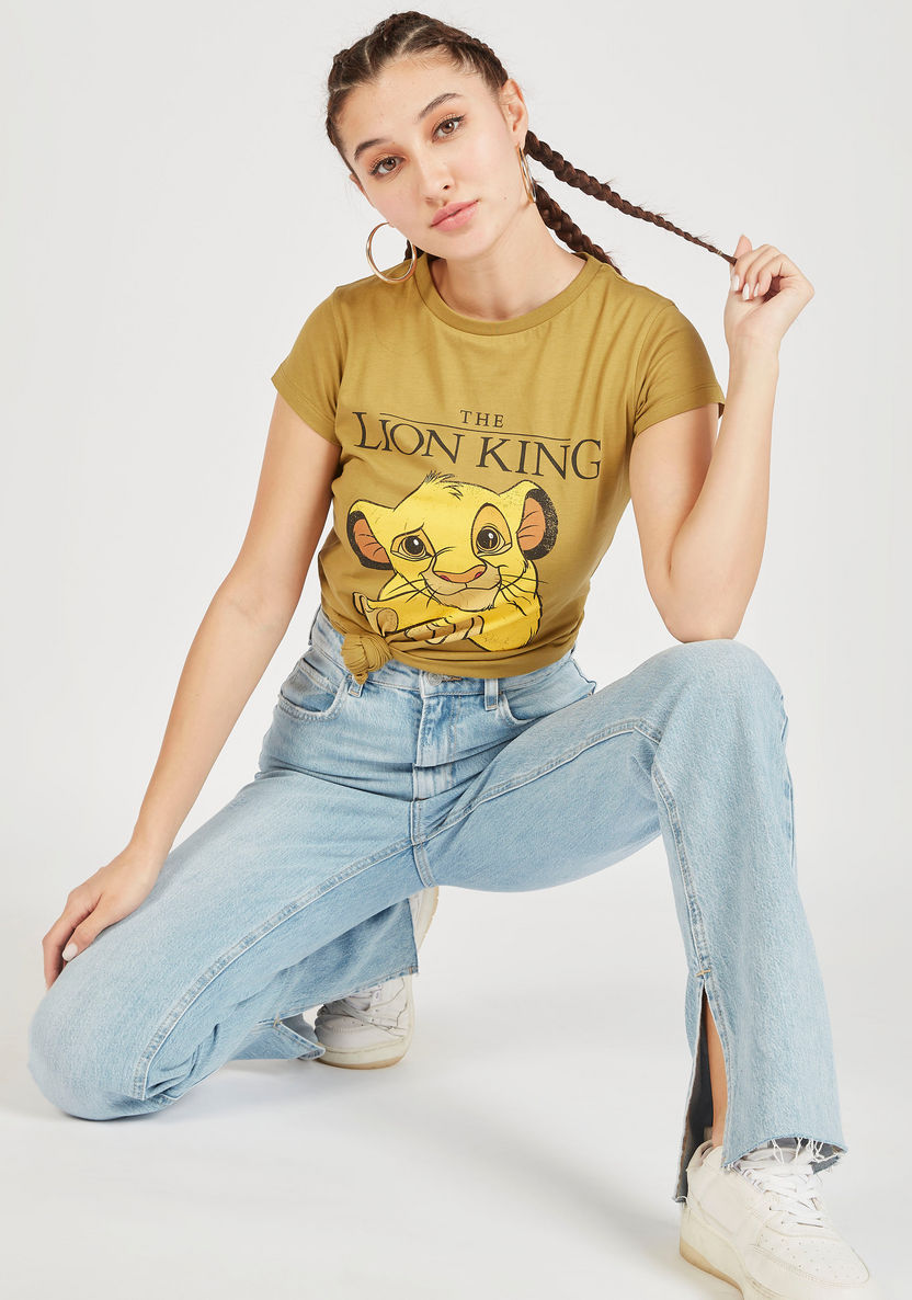 Lion King Print T-shirt with Cap Sleeves and Crew Neck-T Shirts-image-0