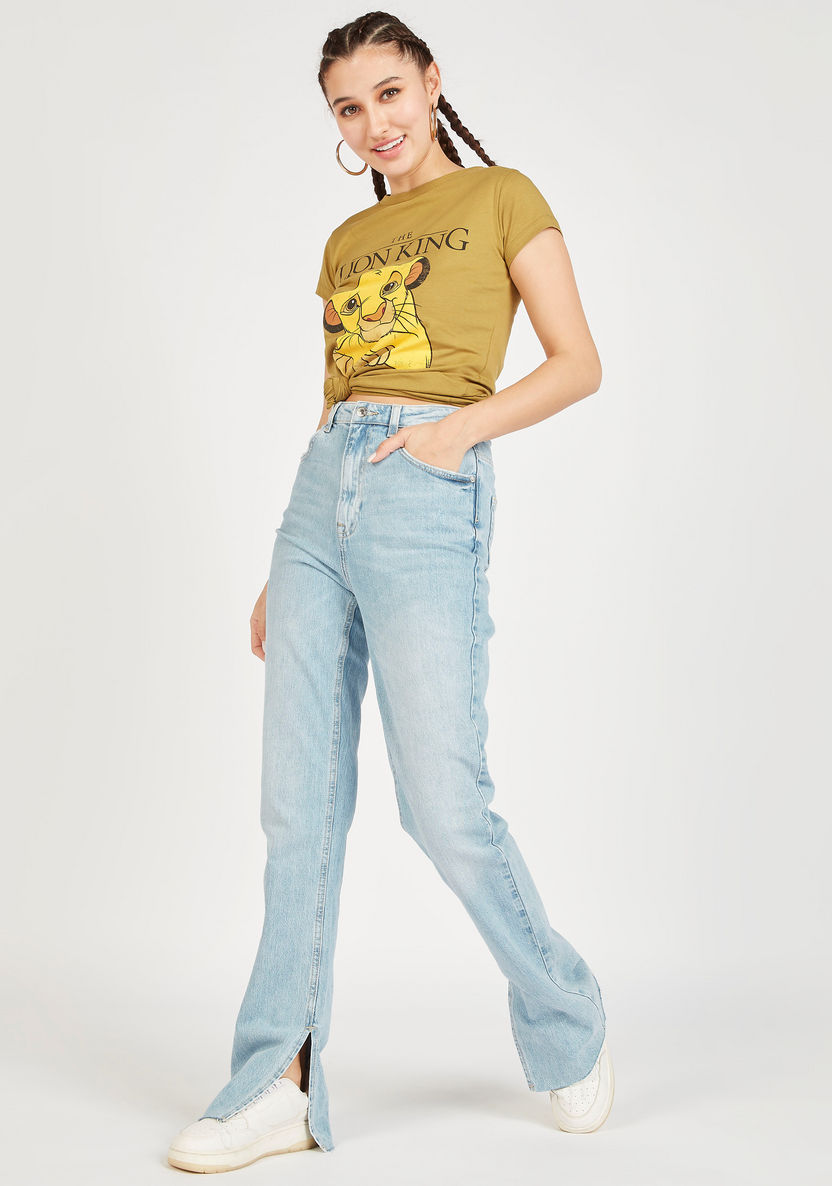 Lion King Print T-shirt with Cap Sleeves and Crew Neck-T Shirts-image-1