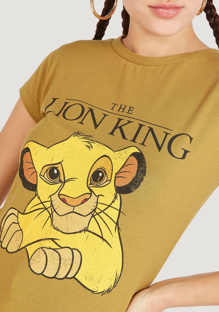 Lion King Print T-shirt with Cap Sleeves and Crew Neck-T Shirts-image-4