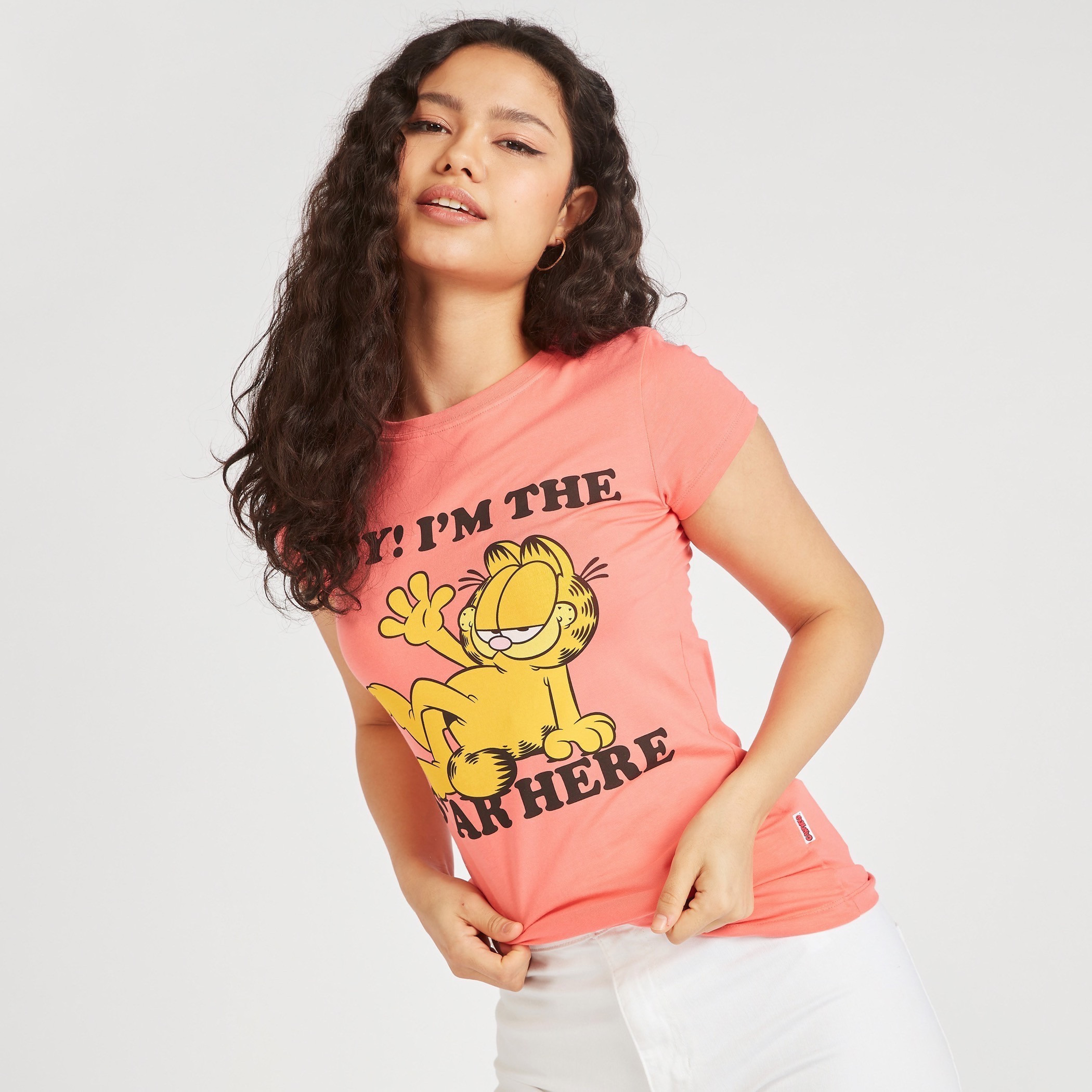 تيشيرت بياقة ضيّقة وأكمام كاب وطبعات غارفيلد-women-clothing-tshirts-image-1