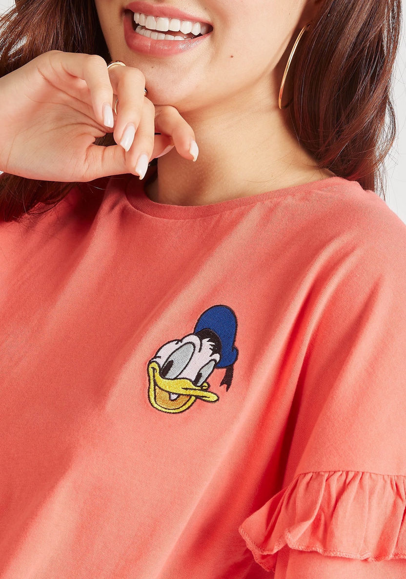 Donald Duck Print T-shirt with Short Sleeves and Ruffle Detail-T Shirts-image-4