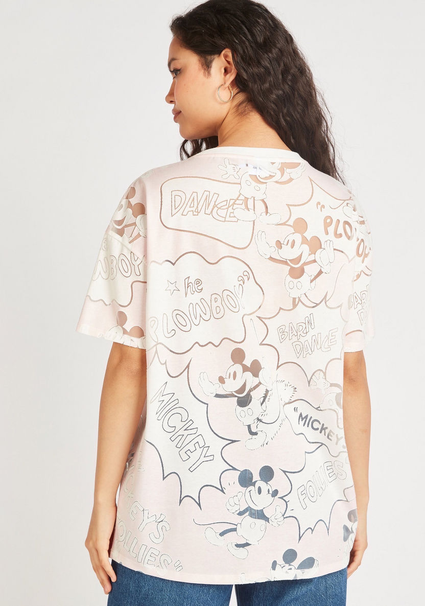 Mickey Mouse Print Crew Neck T-shirt with Short Sleeves-T Shirts-image-4