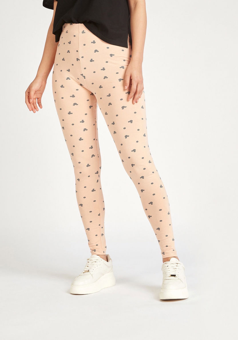 Mickey Mouse Print Mid-Rise Leggings with Elasticised Waistband-Leggings-image-0