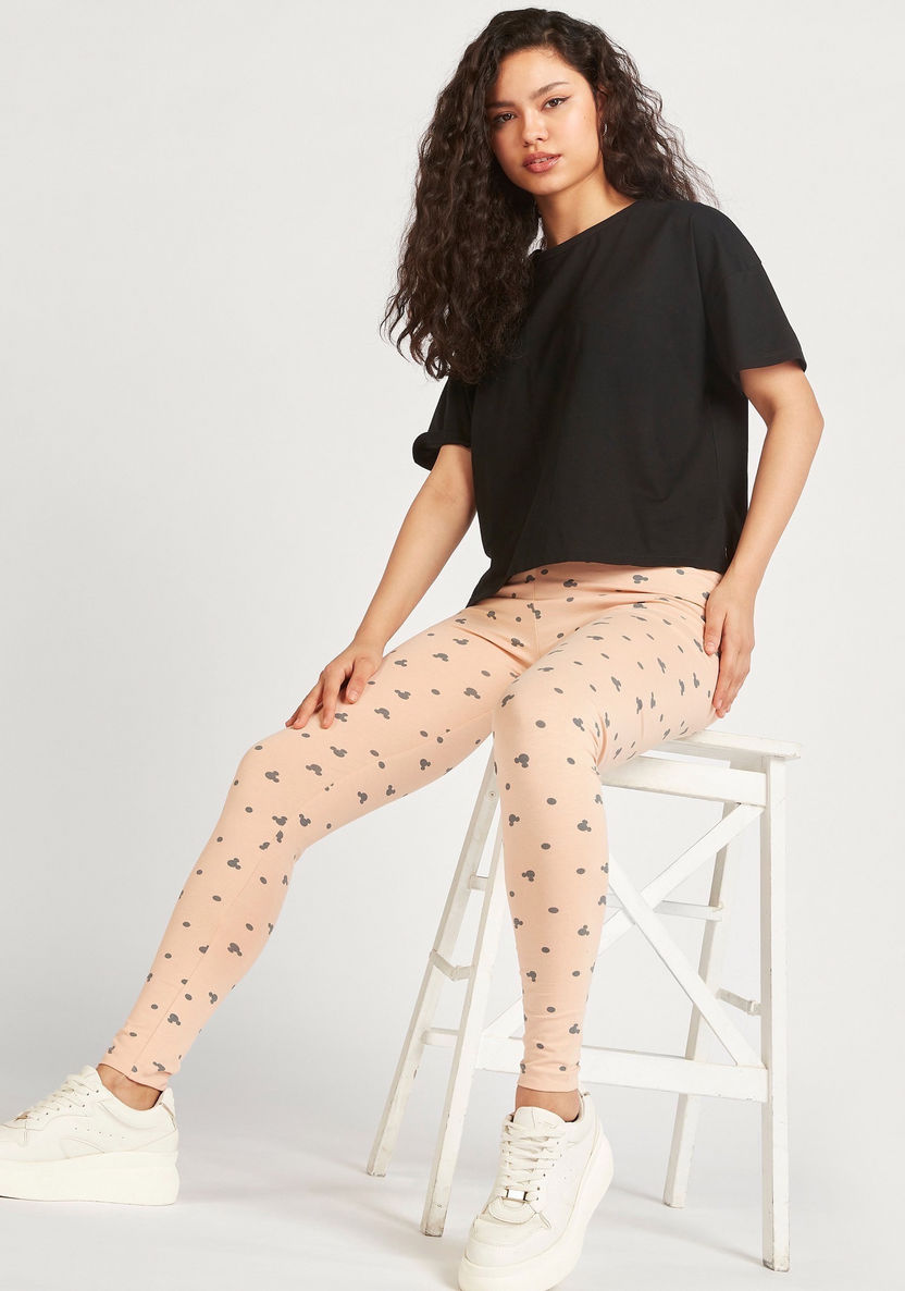 Mickey Mouse Print Mid-Rise Leggings with Elasticised Waistband-Leggings-image-1