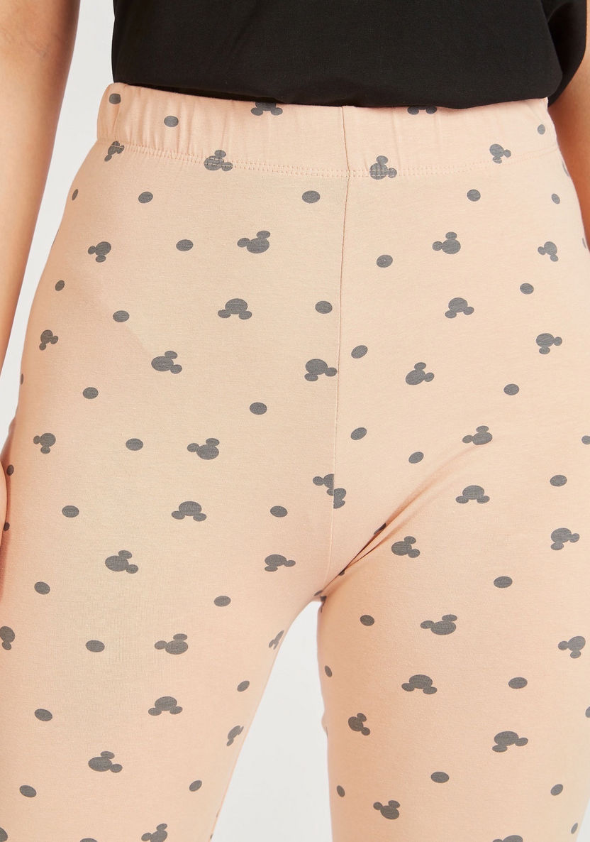 Mickey Mouse Print Mid-Rise Leggings with Elasticised Waistband-Leggings-image-2
