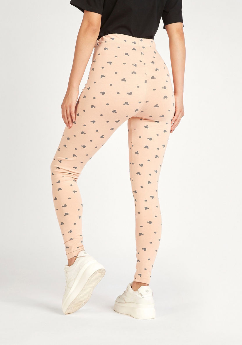 Mickey Mouse Print Mid-Rise Leggings with Elasticised Waistband-Leggings-image-3