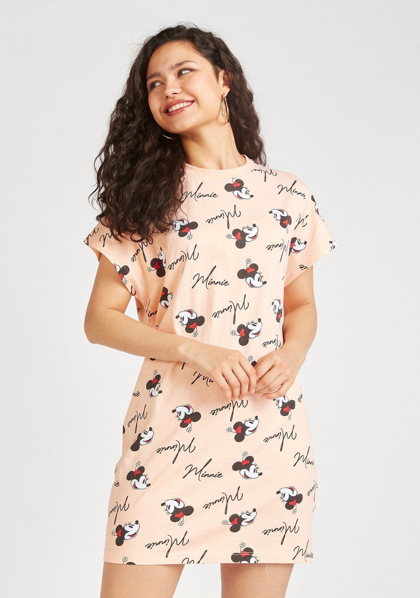 Minnie Mouse Print Mini T-shirt Dress with Short Sleeves-Dresses-image-0