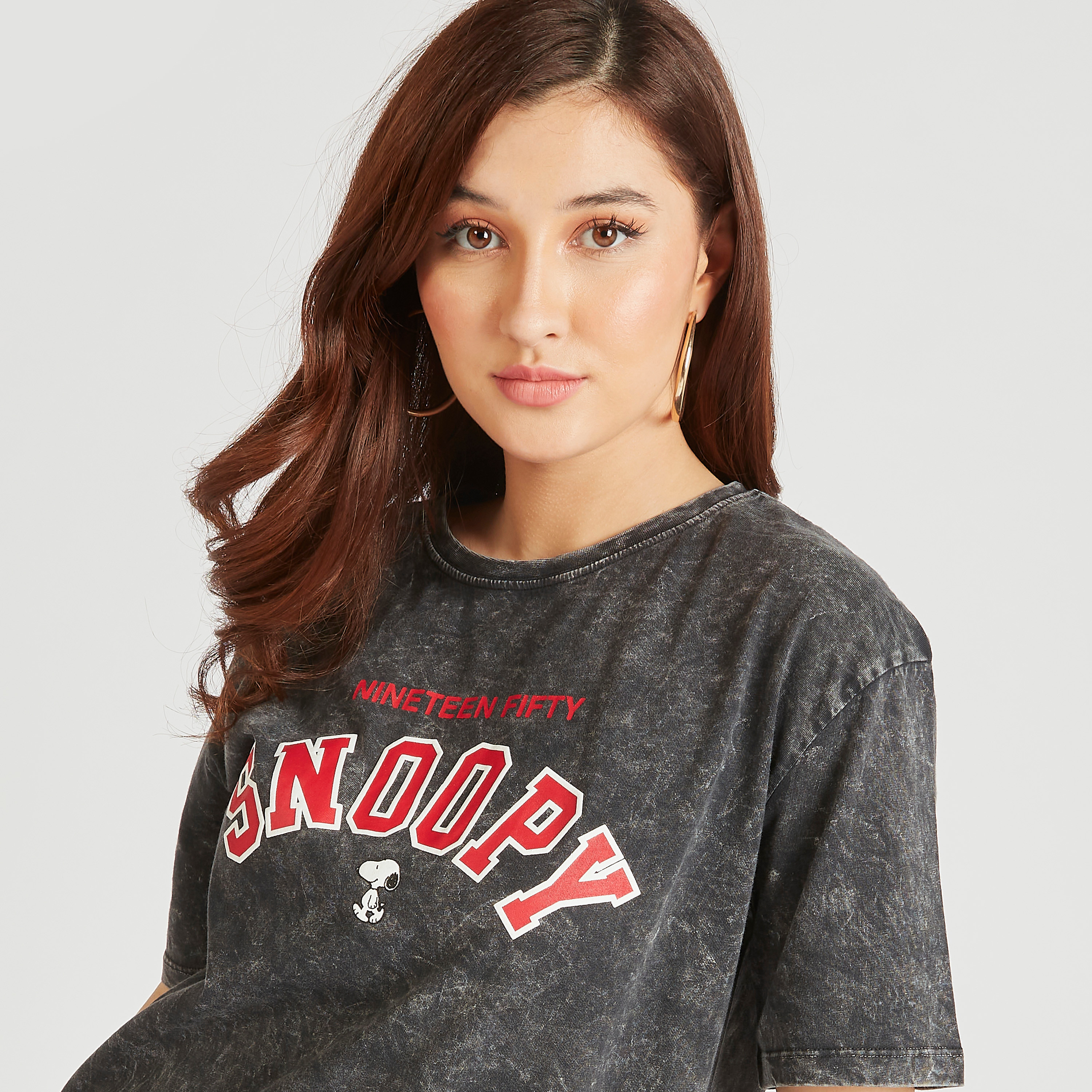 Snoopy Print T-shirt with Round Neck and Short Sleeves-women-clothing-tshirts-image-3
