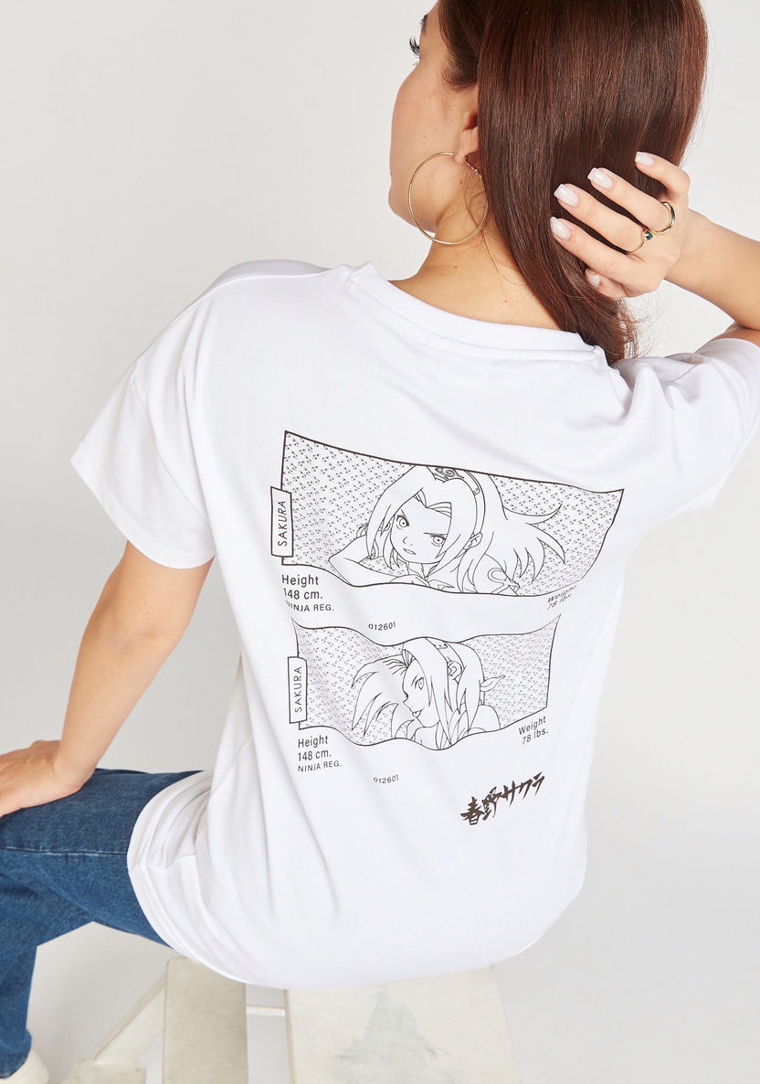 Haruno Sakura Print Crew Neck T-shirt with Short Sleeves-T Shirts-image-0