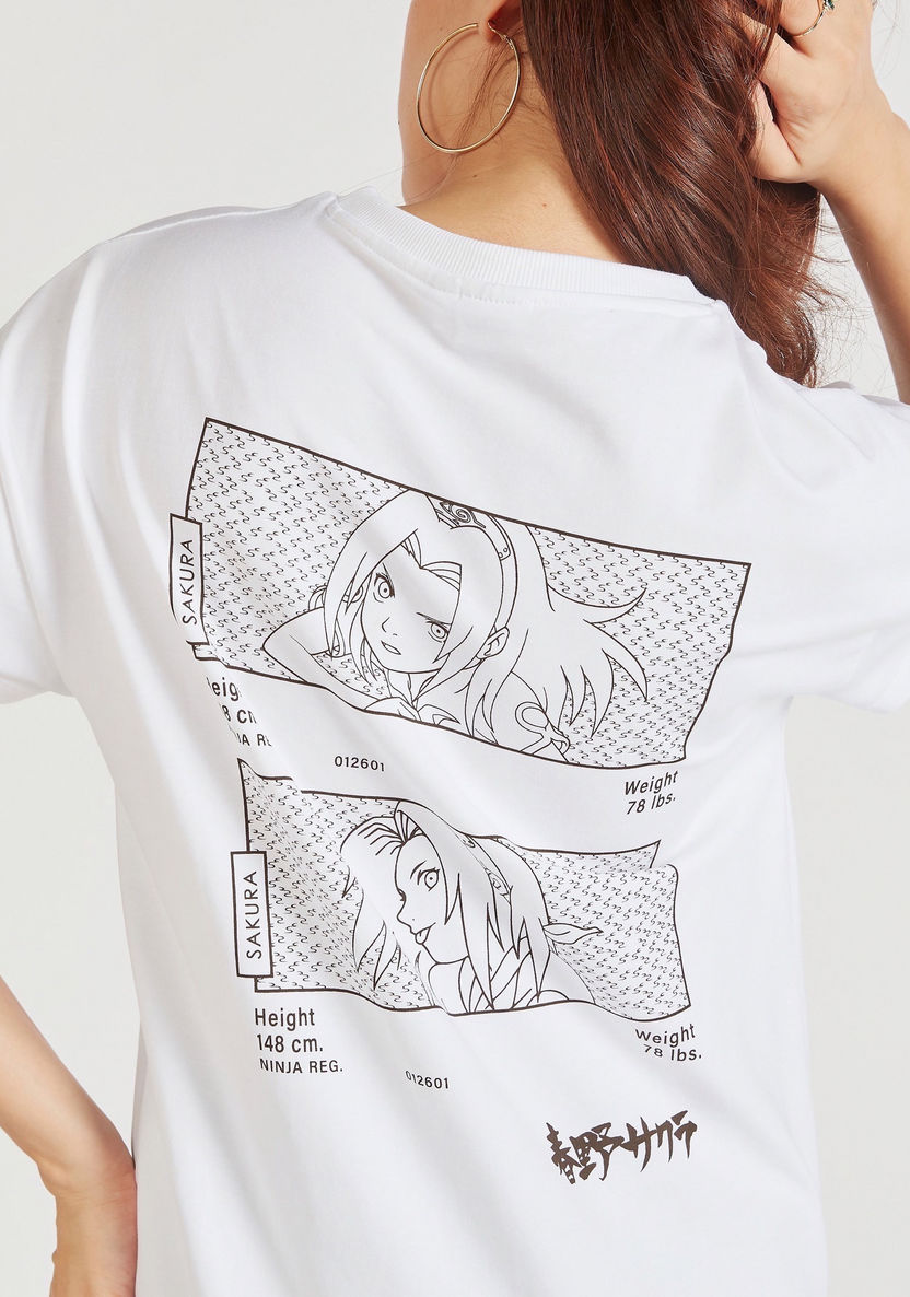 Haruno Sakura Print Crew Neck T-shirt with Short Sleeves-T Shirts-image-4