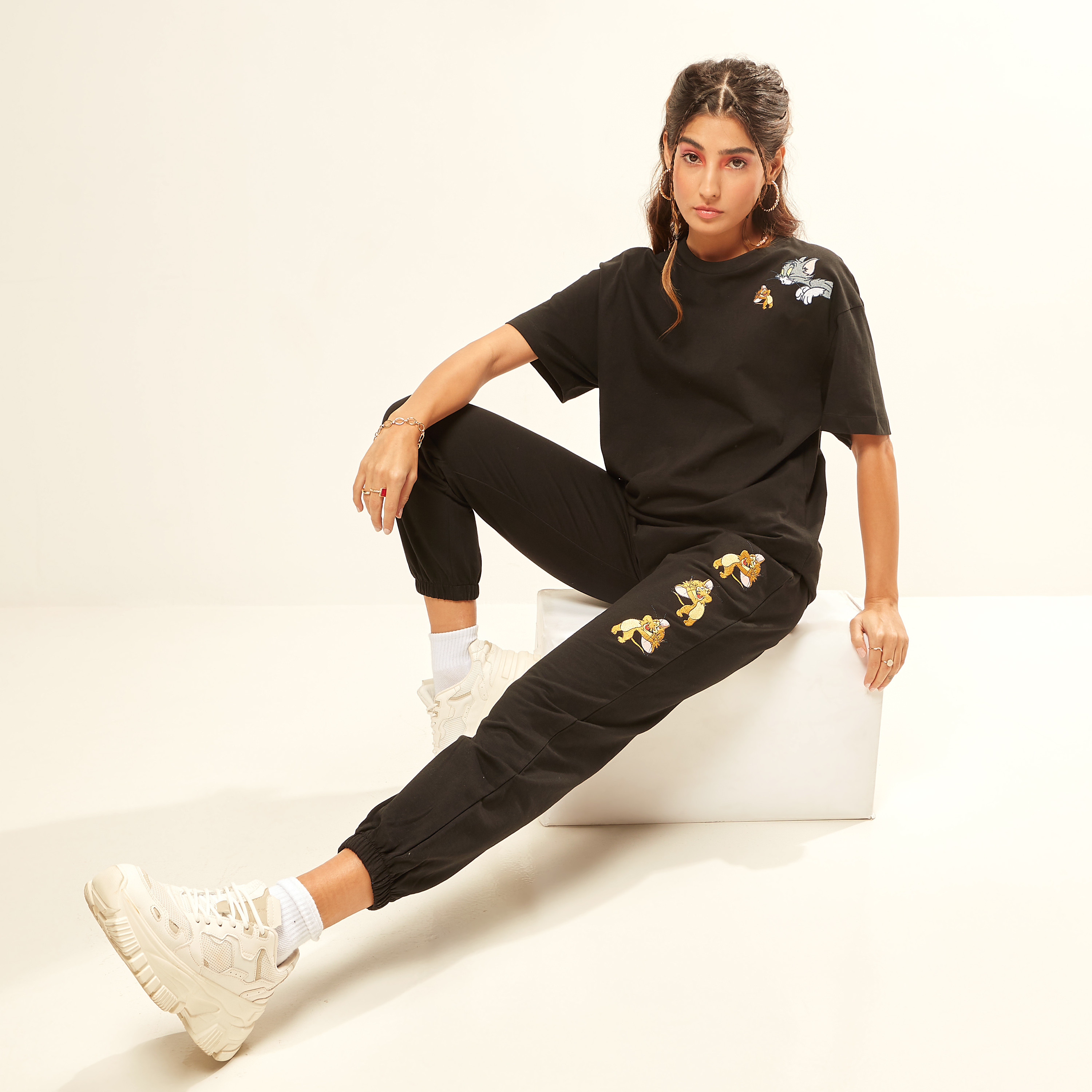 Jerry Embroidered Mid-Rise Joggers with Drawstring Closure-women-clothing-bottoms-joggers-image-1