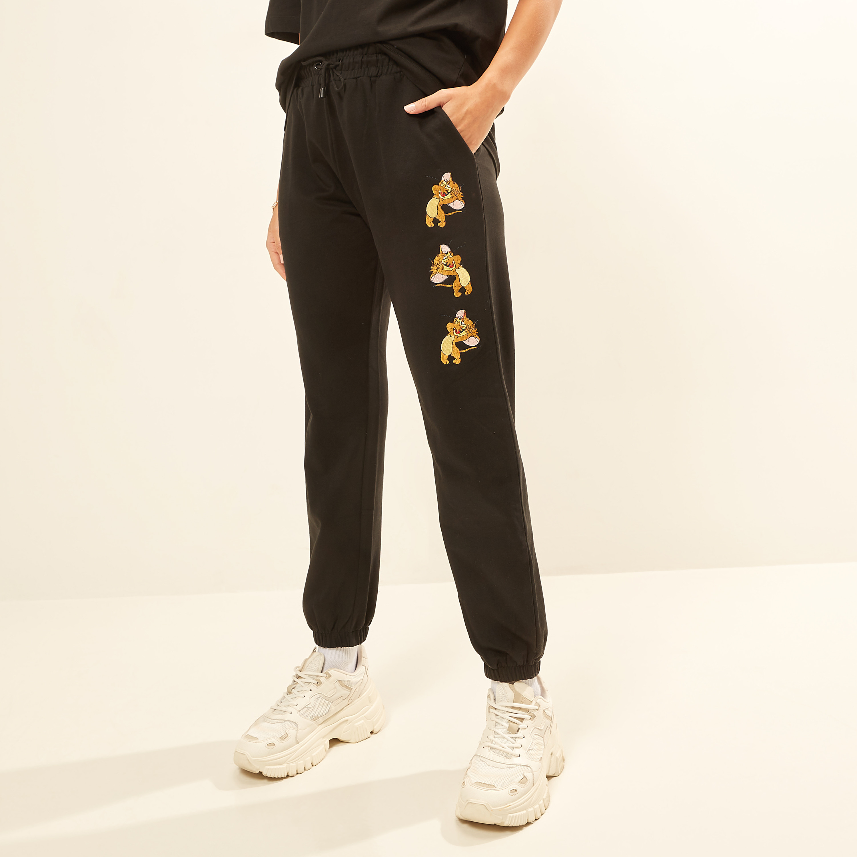 Jerry Embroidered Mid-Rise Joggers with Drawstring Closure-women-clothing-bottoms-joggers-image-2