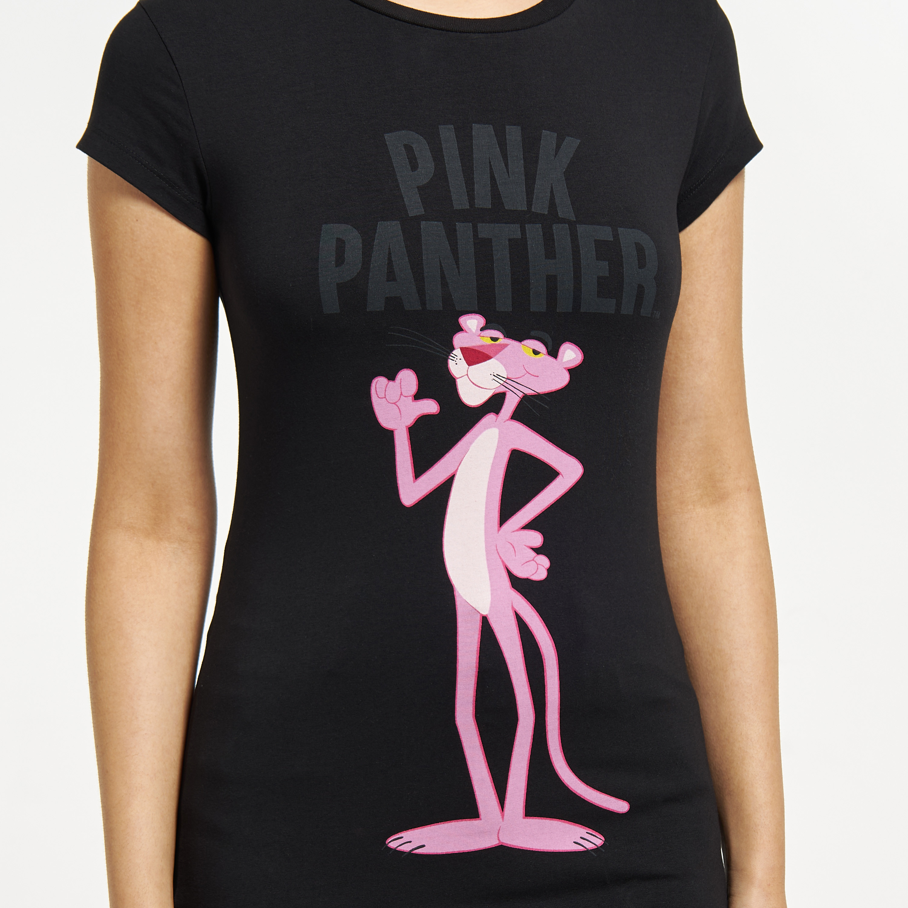 Pink Panther Print Round Neck T-shirt with Cap Sleeves-women-clothing-tshirts-image-4