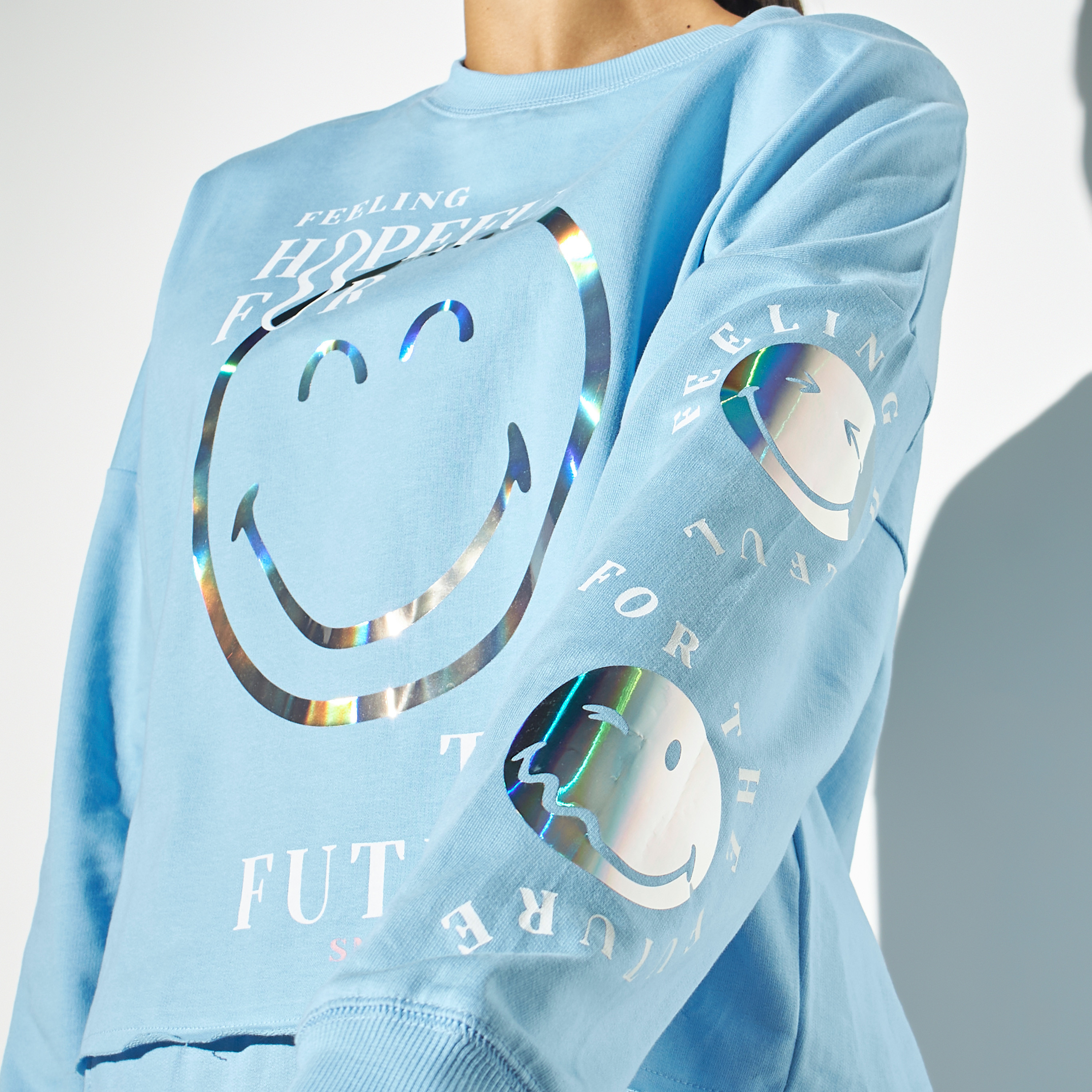 Smiley World In Store Buy Smiley World Foil Print Boxy Sweatshirt with Crew Neck and Long ...