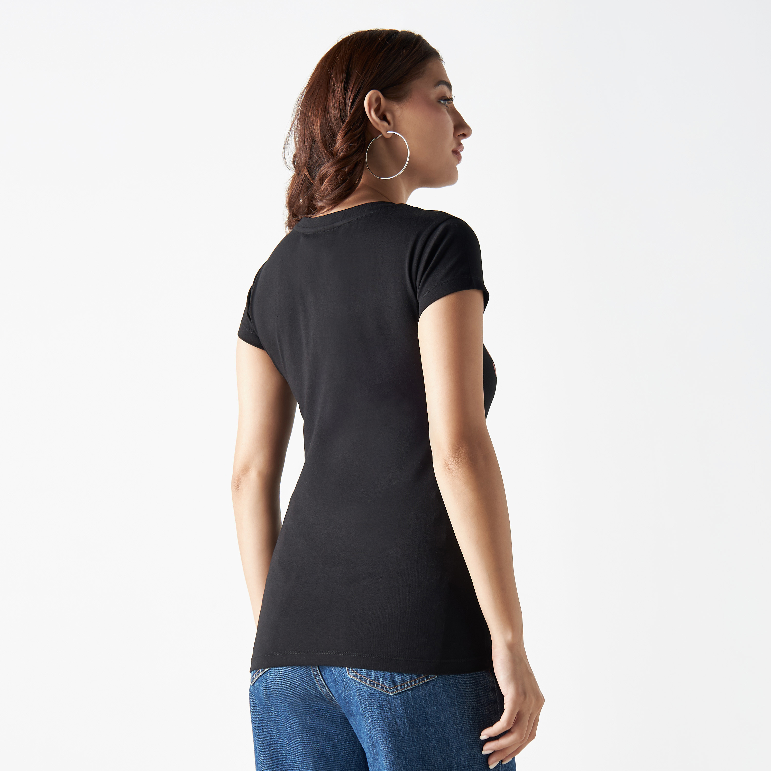 The Smurfs Graphic Print Crew Neck T-shirt with Cap Sleeves-women-clothing-tshirts-image-3