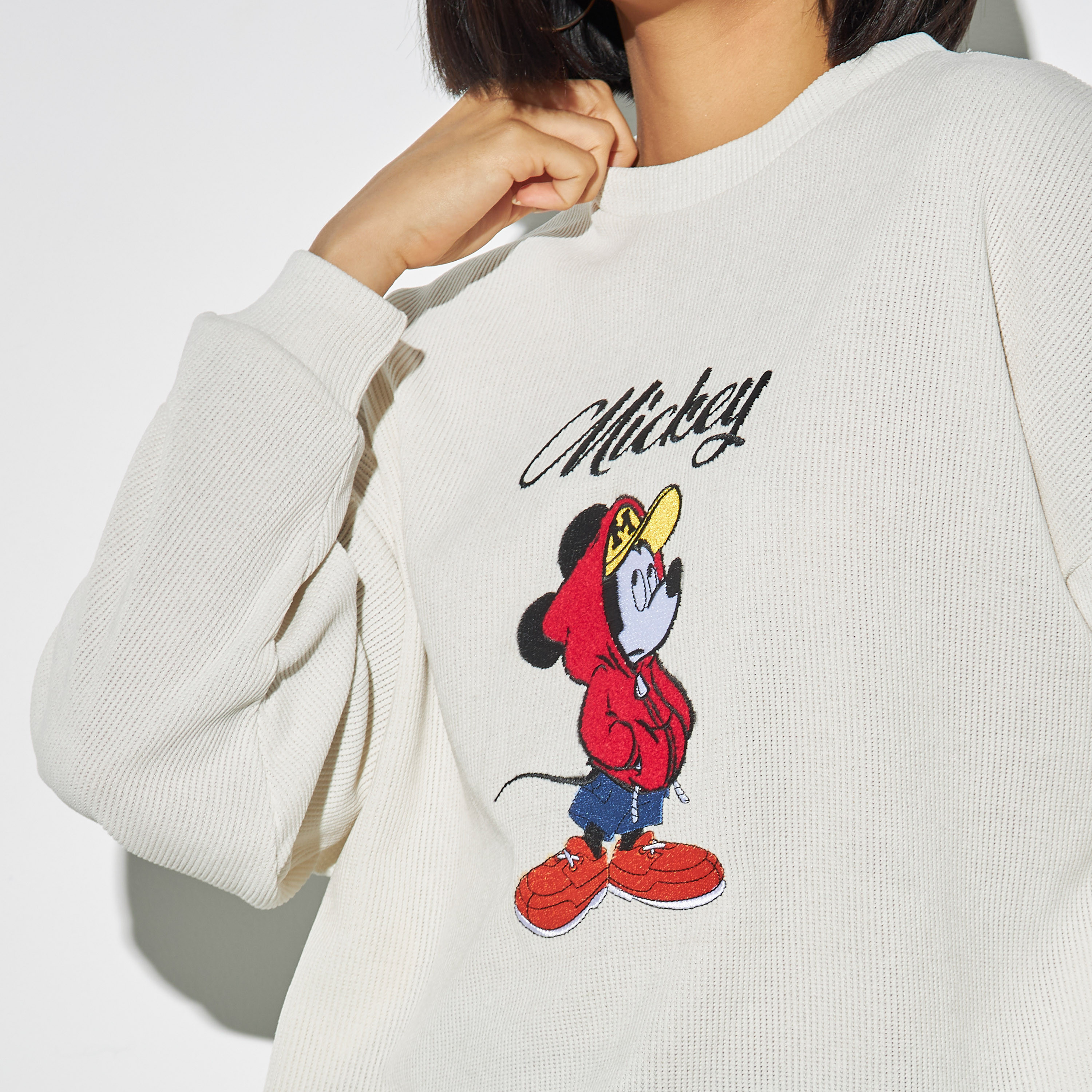 Shop Mickey Mouse Embroidered Sweatshirt with Long Sleeves Online Splash UAE