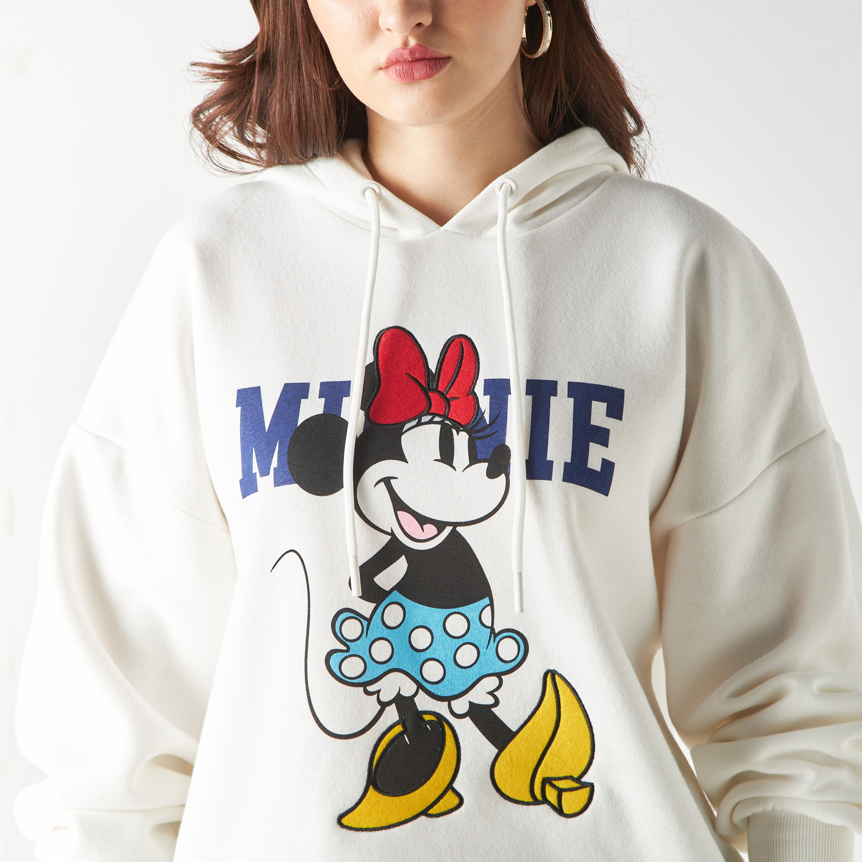 Buy Minnie Mouse Printed Hoodie with Drop Shoulder Sleeves Splash KSA