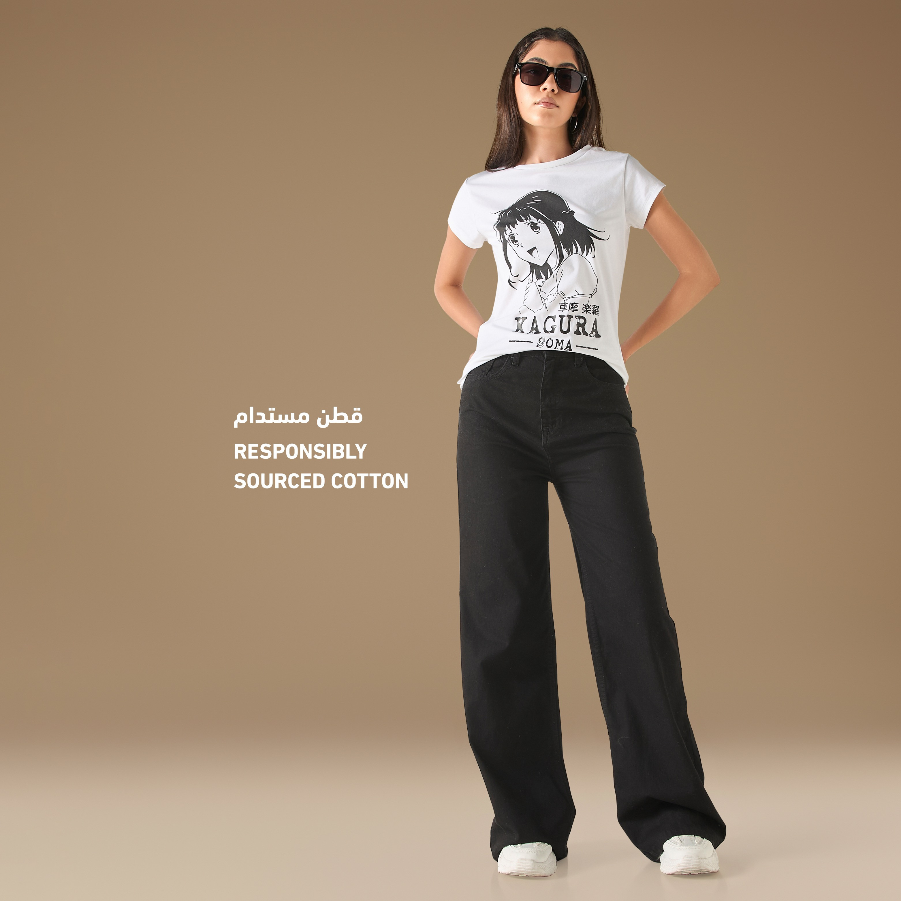 Kagura Soma Print T-shirt with Short Sleeves-women-clothing-tshirts-image-2