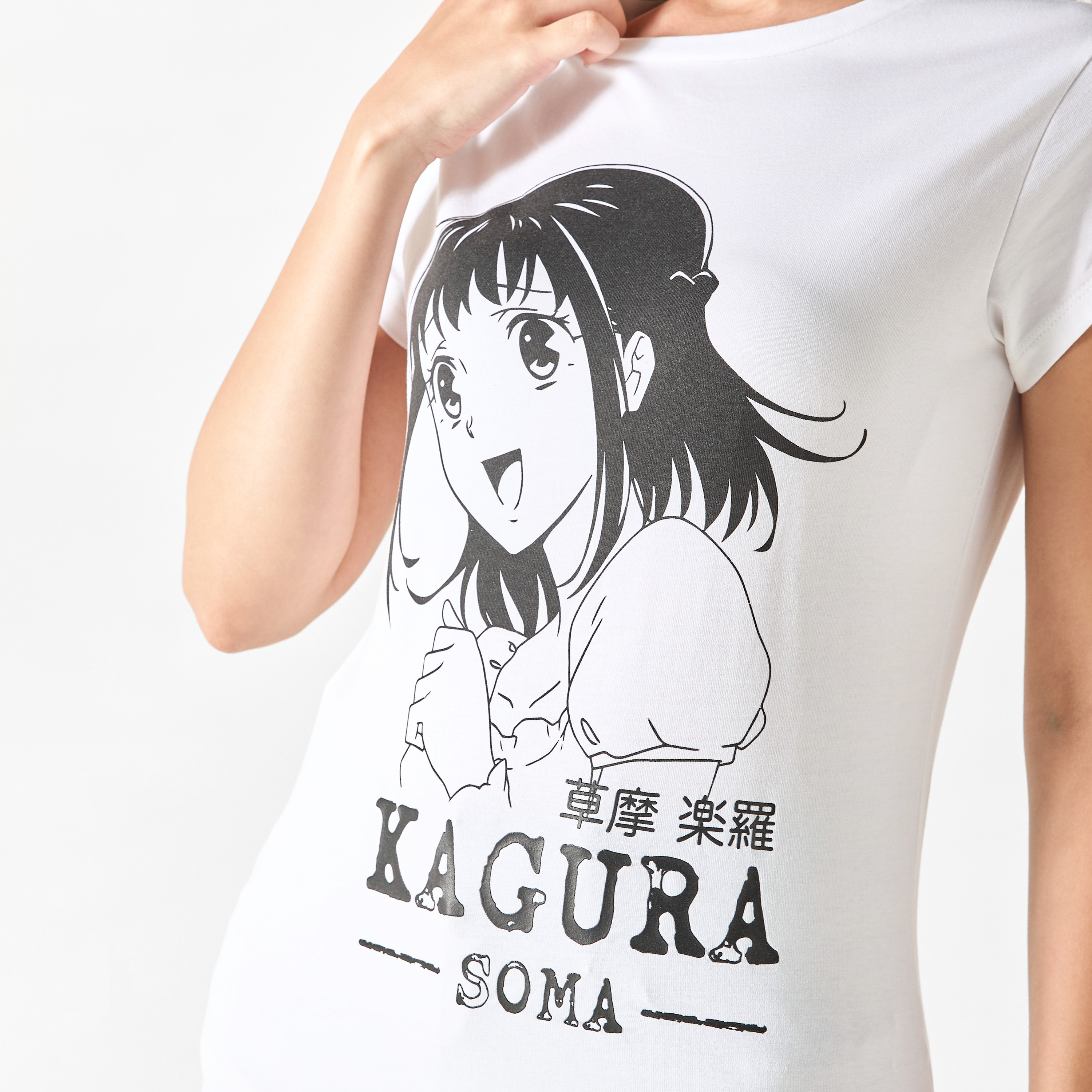 Kagura Soma Print T-shirt with Short Sleeves-women-clothing-tshirts-image-4