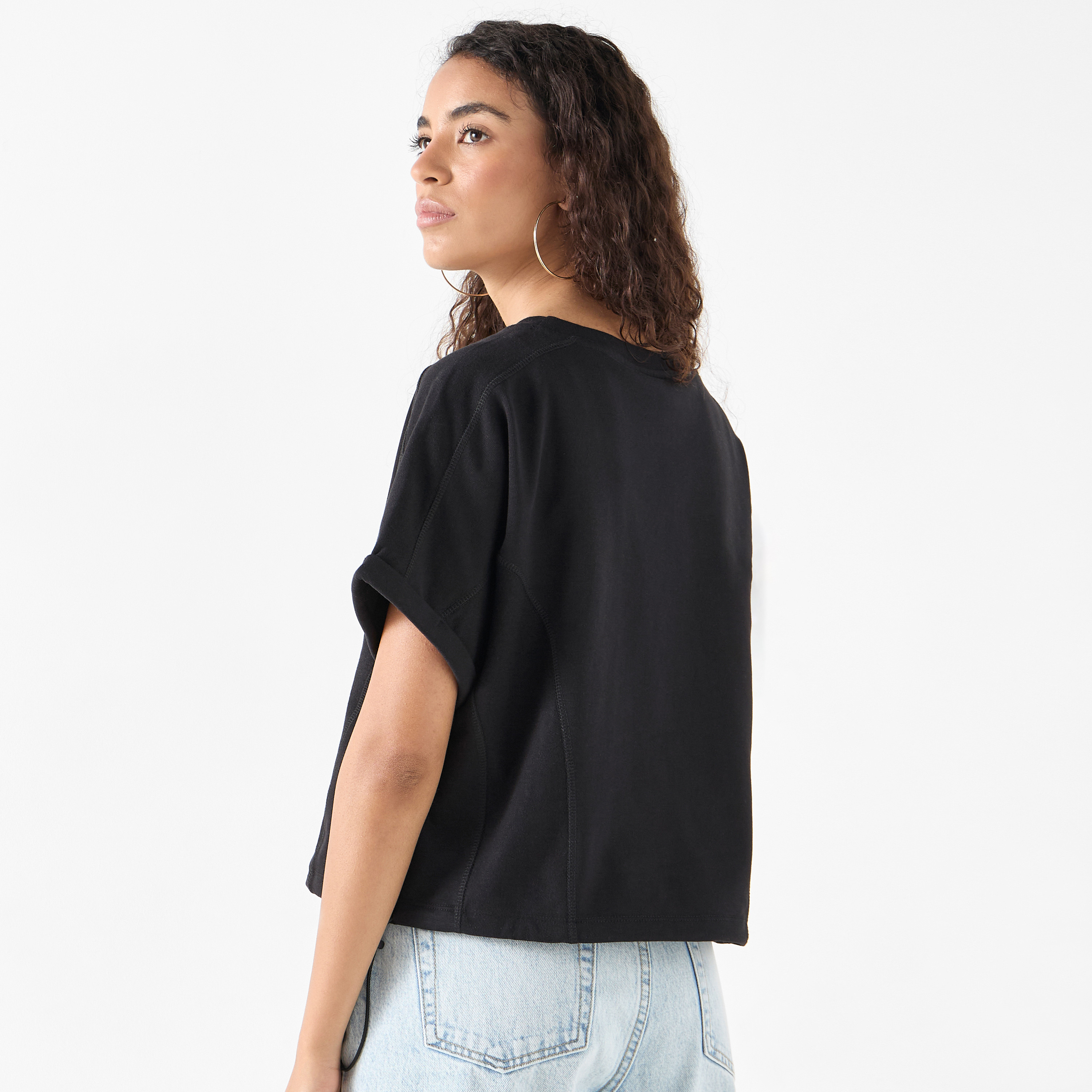 Metallica Detail Crew Neck T-shirt with Short Sleeves-women-clothing-tshirts-image-3