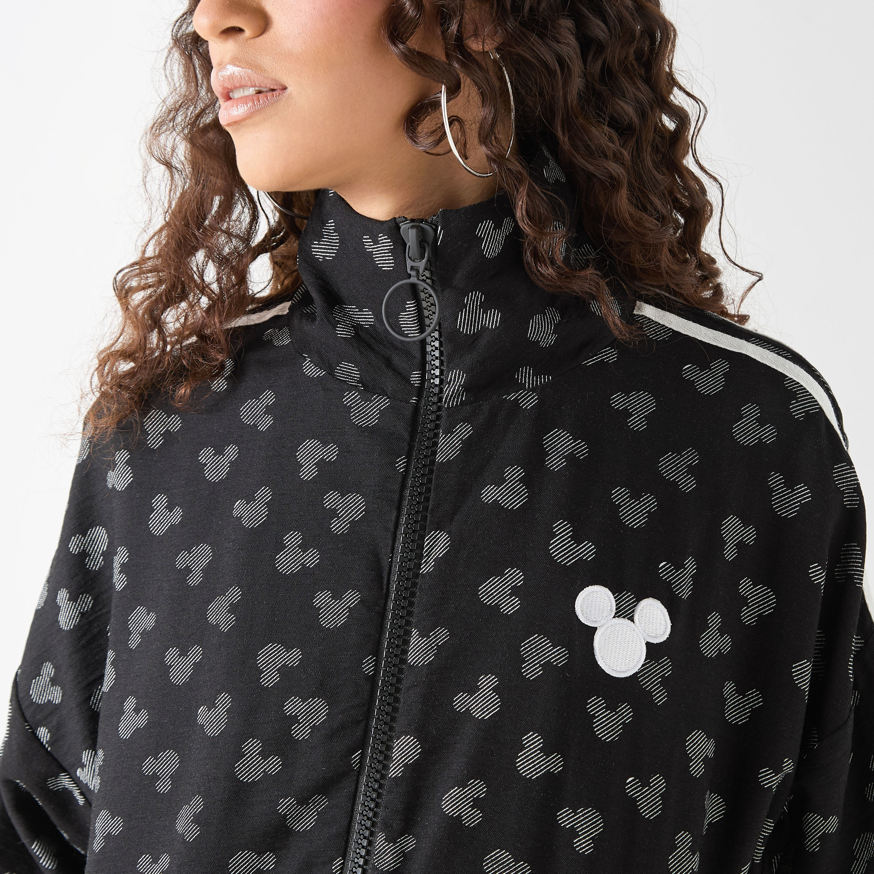 thumbnail image 2 of Women's Mickey Mouse Long Sleeve Blouse – Casual Loose Fit White V-Neck Button-Up Shirt 2 of 4