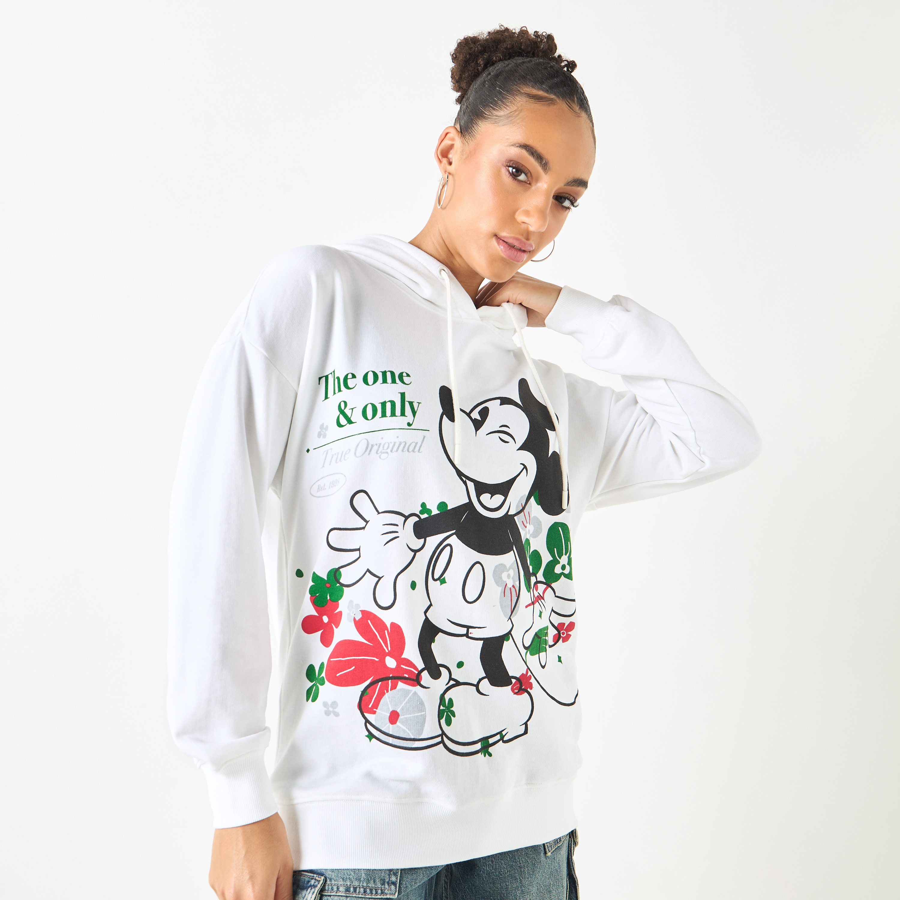Mickey Mouse Print Hoodie with Long Sleeves-women-clothing-hoodiesandsweatshirts-sweatshirts-image-1