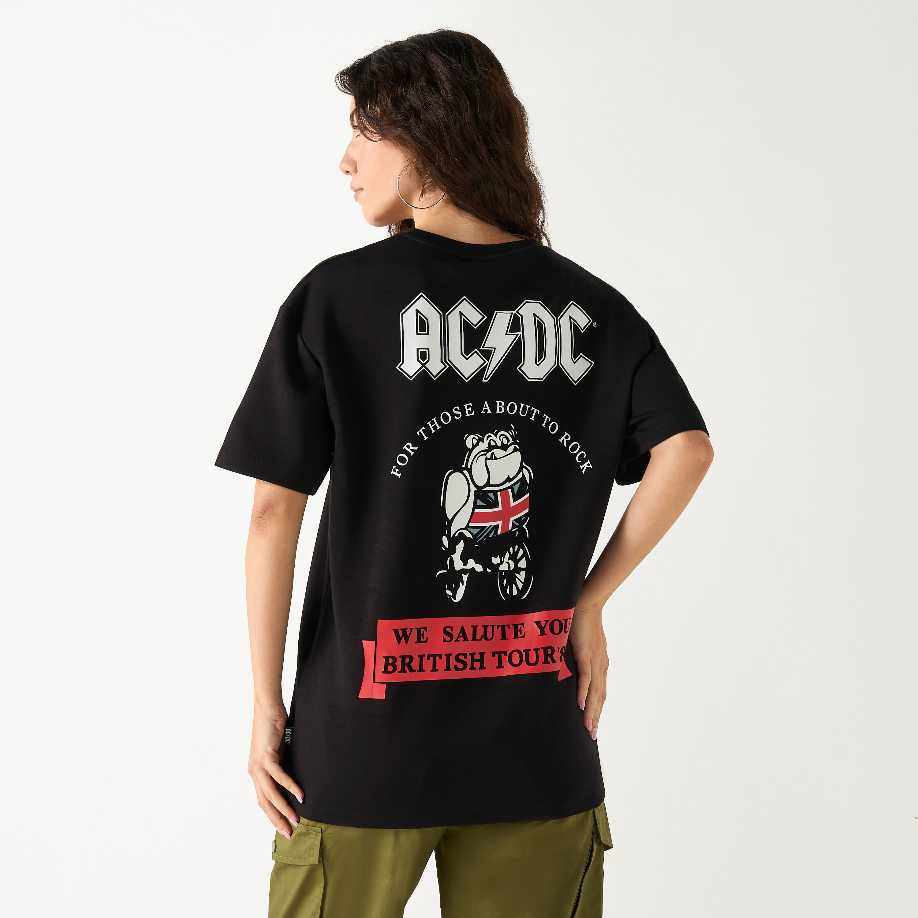 AC/DC Print Crew Neck T-shirt with Short Sleeves-women-clothing-tshirts-image-1