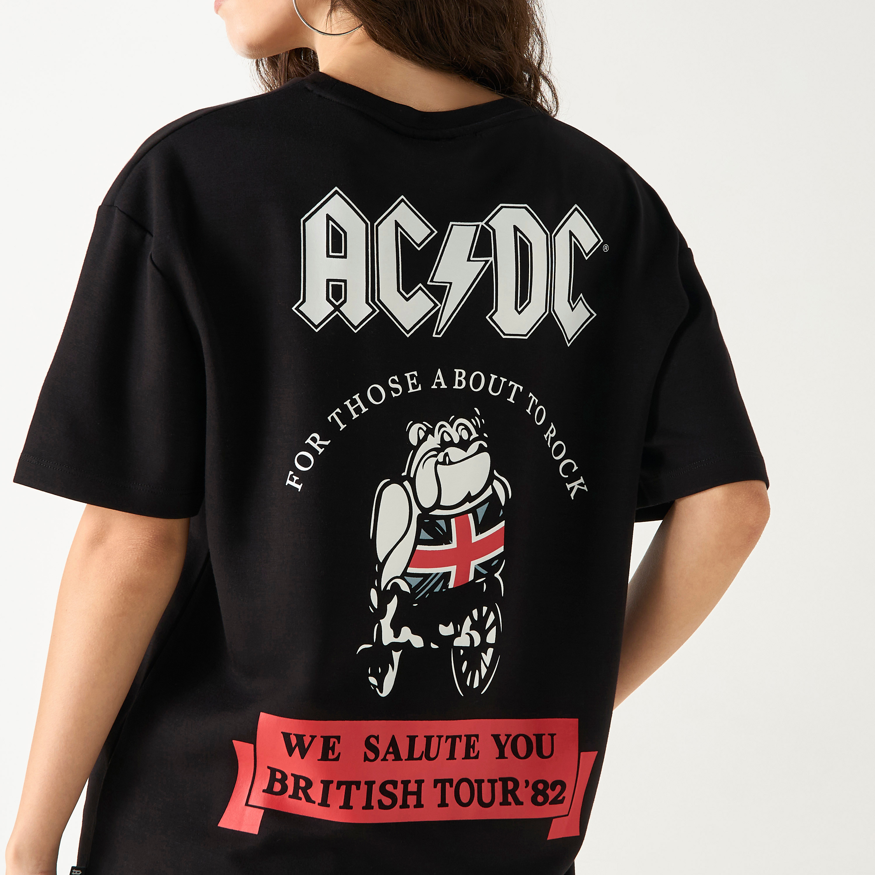 AC/DC Print Crew Neck T-shirt with Short Sleeves-women-clothing-tshirts-image-4