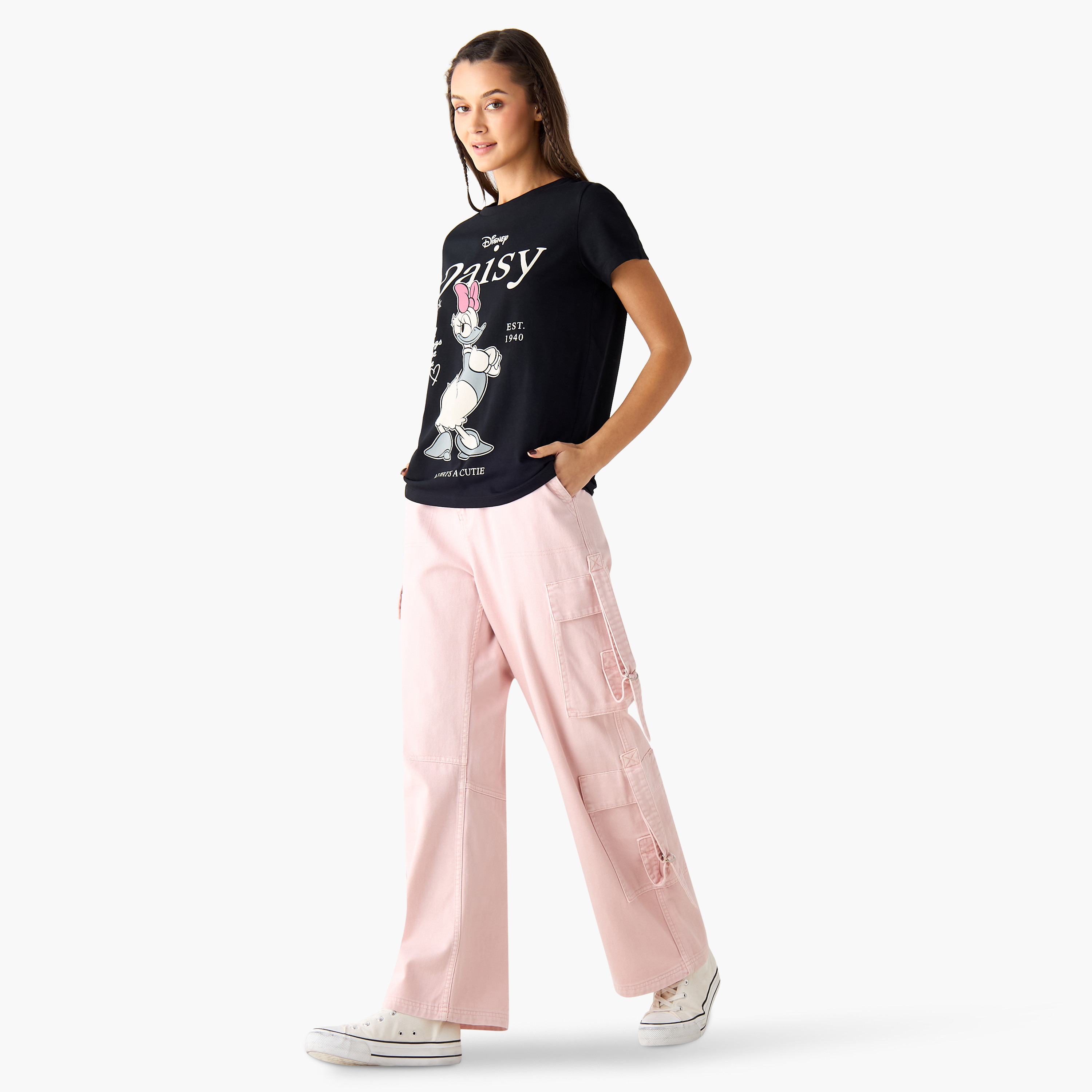 Daisy Duck Print T-shirt with Crew Neck and Short Sleeves-women-clothing-tshirts-image-2