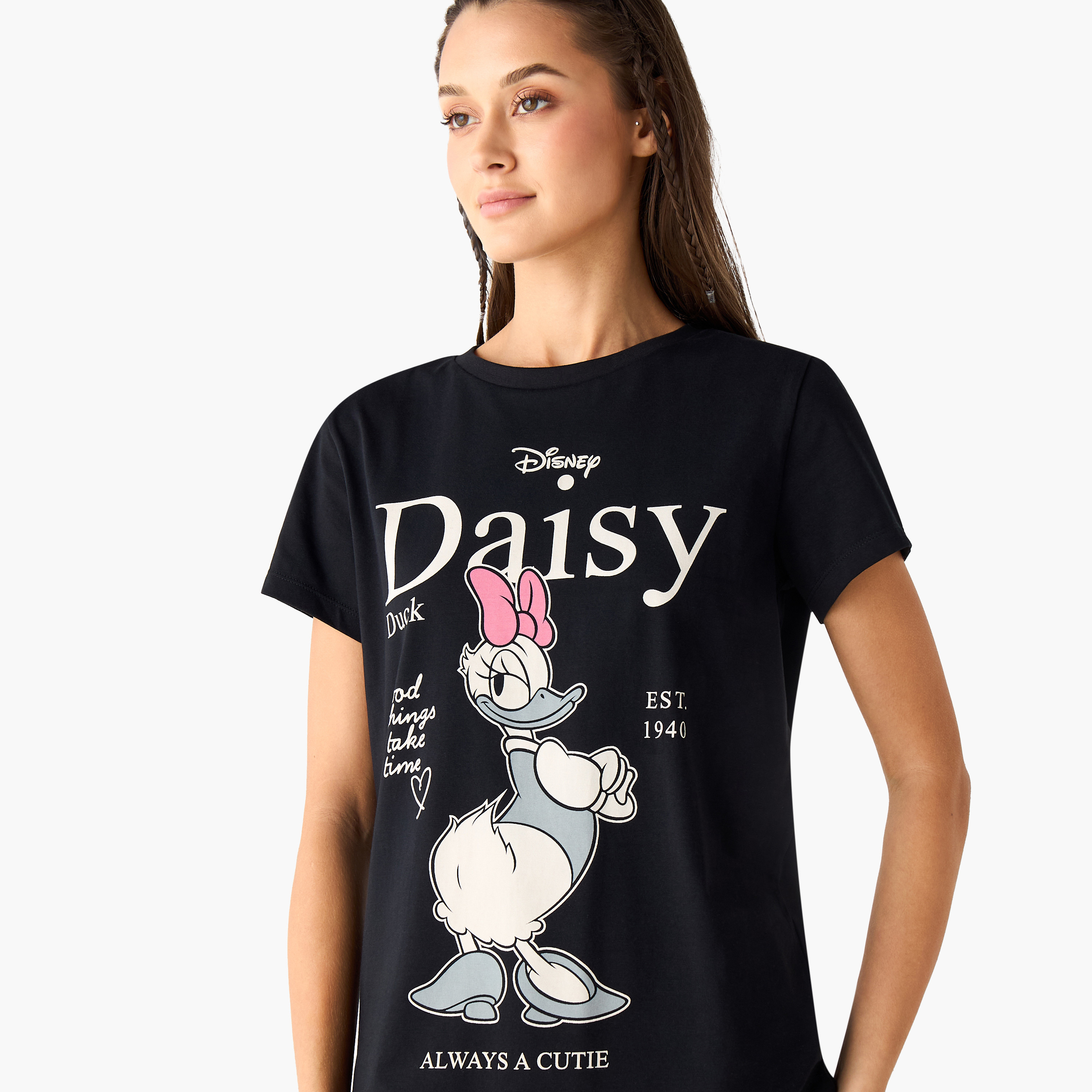 Daisy Duck Print T-shirt with Crew Neck and Short Sleeves-women-clothing-tshirts-image-4