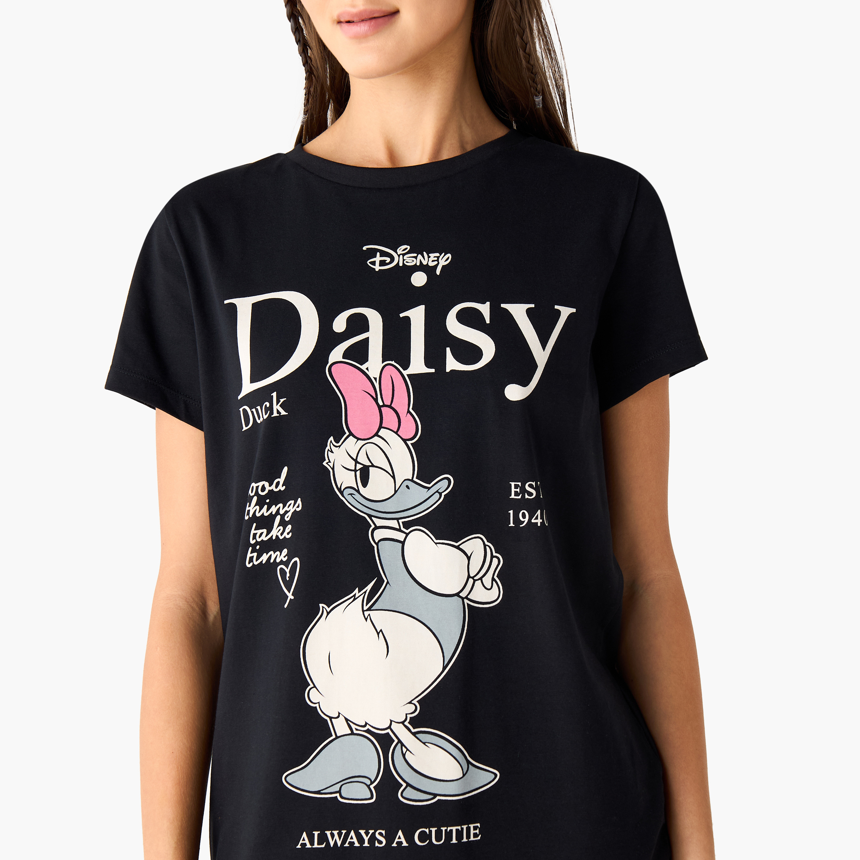Daisy Duck Print T-shirt with Crew Neck and Short Sleeves-women-clothing-tshirts-image-5