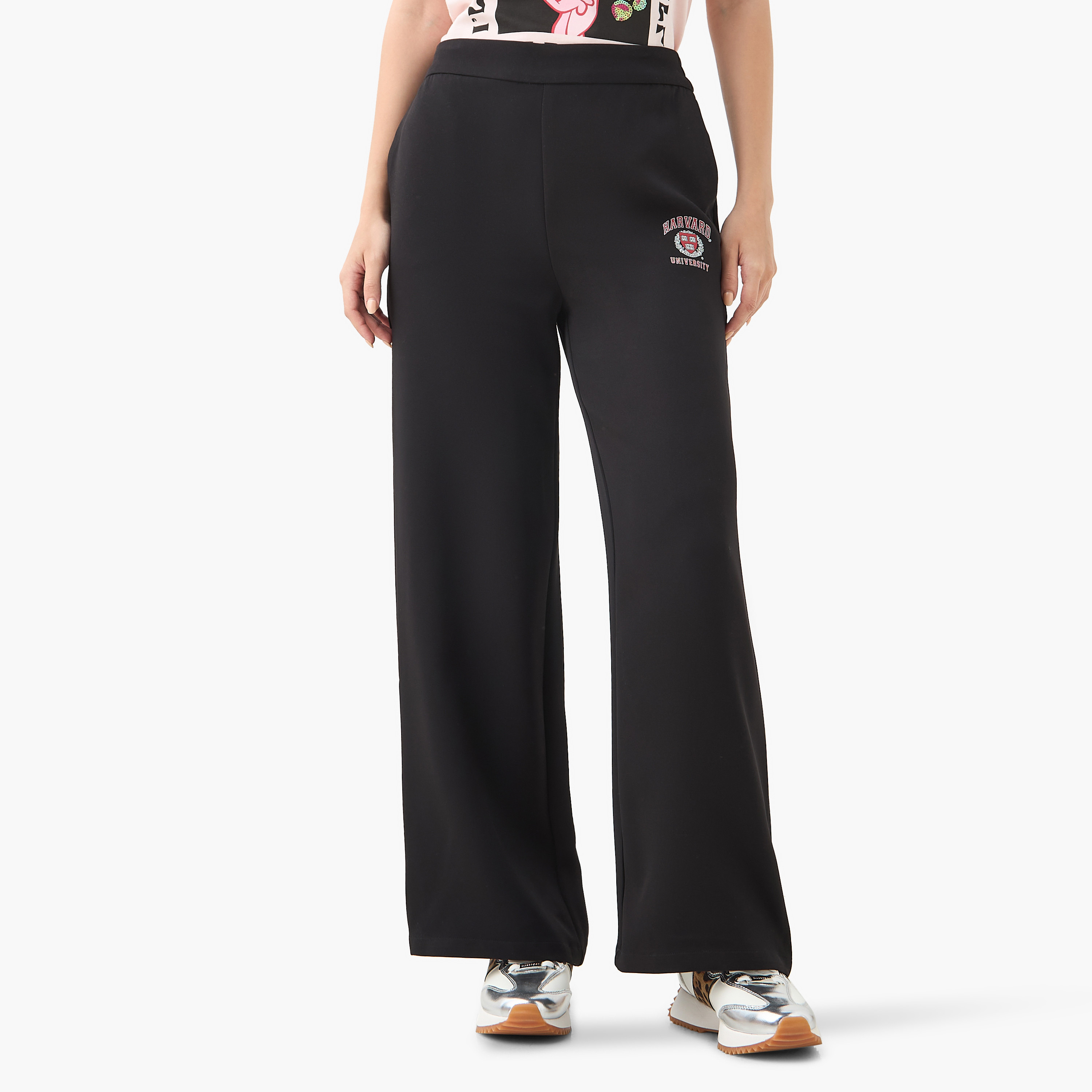 Harvard Logo Print Track Pants with Pockets-women-clothing-bottoms-joggers-image-1