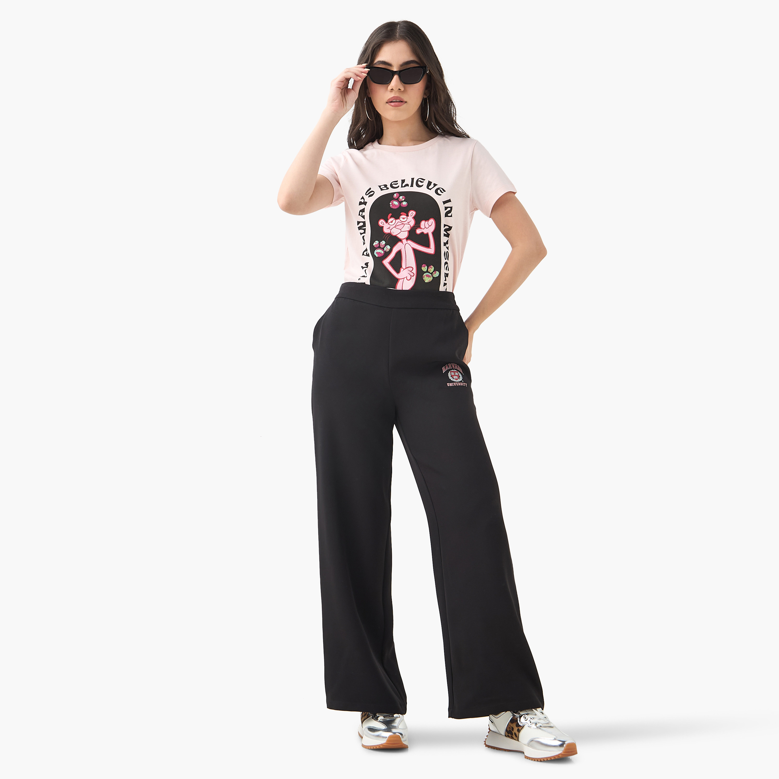 Harvard Logo Print Track Pants with Pockets-women-clothing-bottoms-joggers-image-2