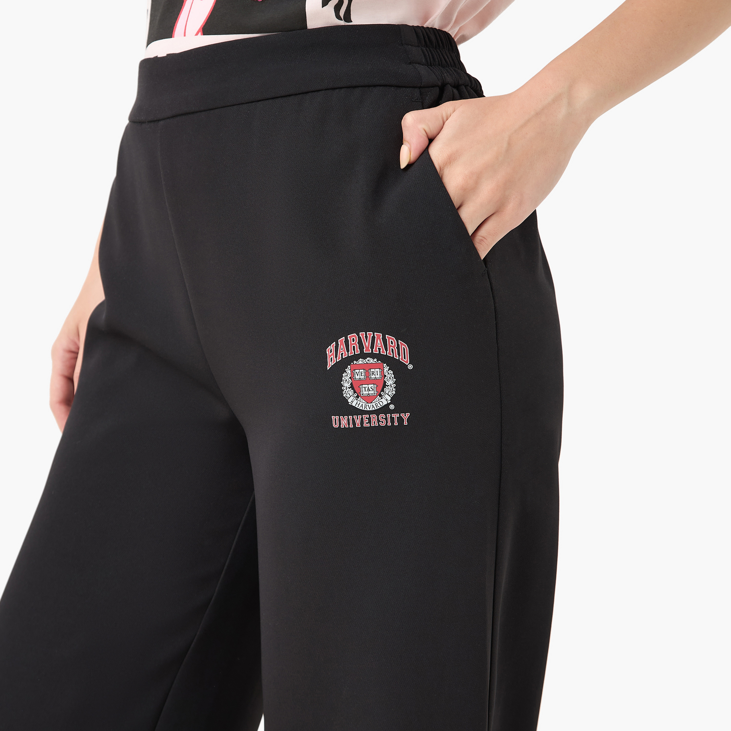 Harvard Logo Print Track Pants with Pockets-women-clothing-bottoms-joggers-image-4