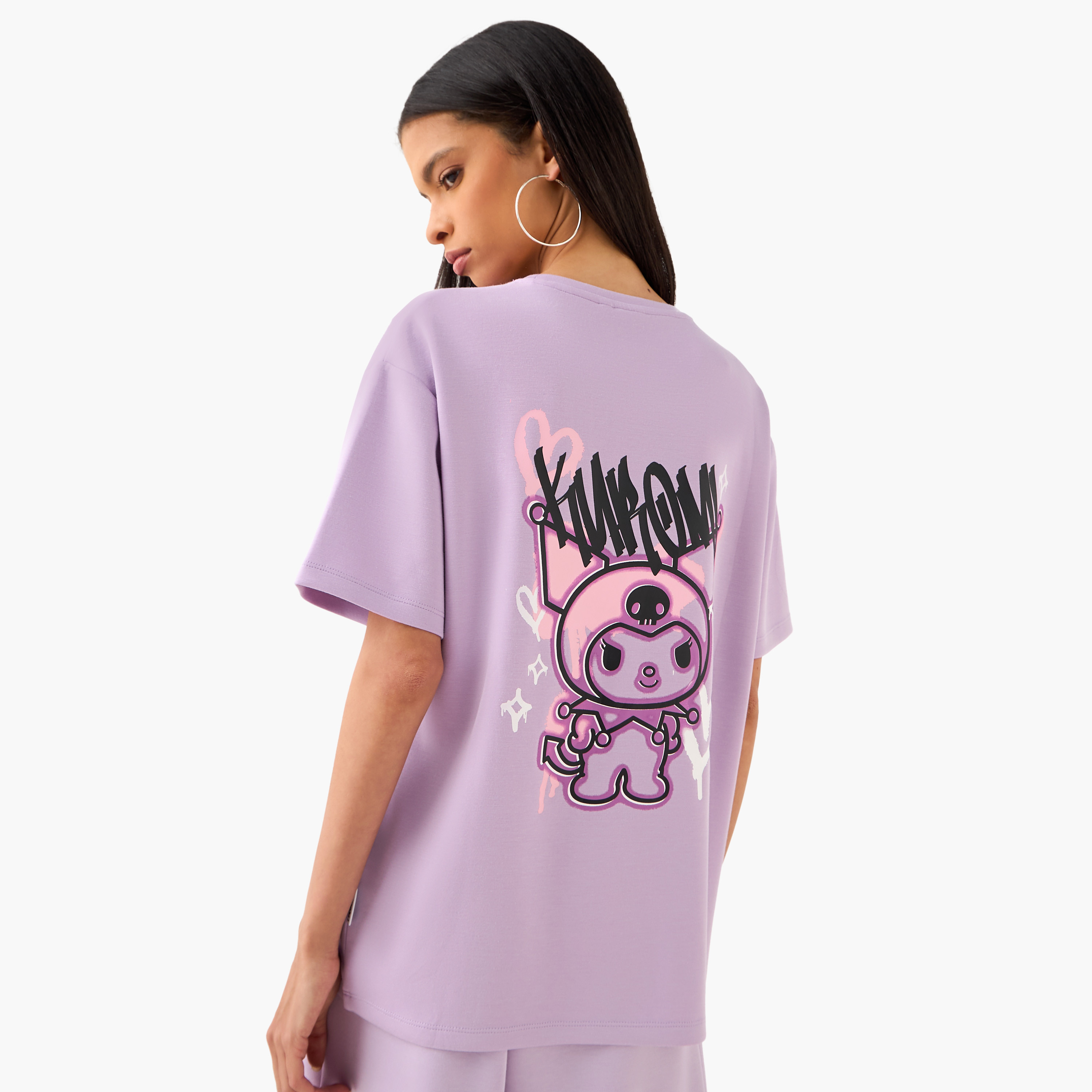 Shop Kuromi Print Drop-Shoulder T-shirt Online | Centrepoint