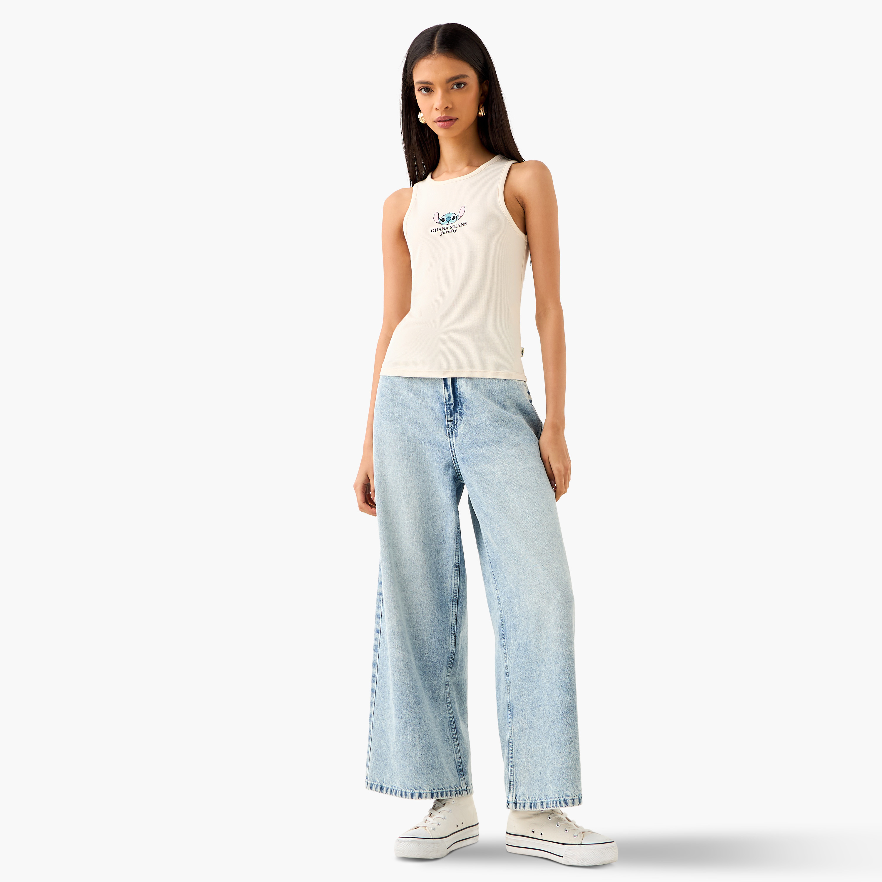 Shop Stitch Print Ribbed Tank Top Online | Splash UAE