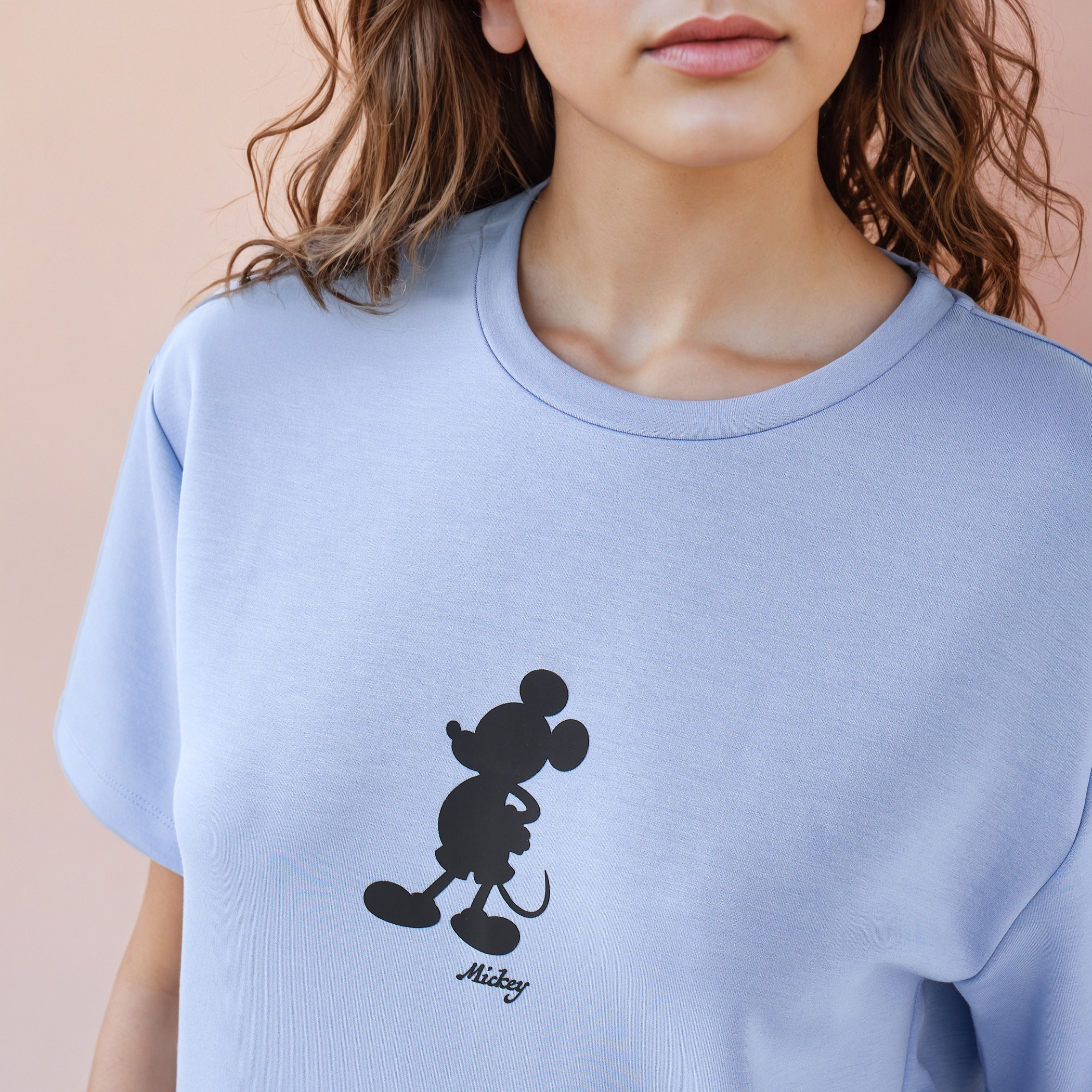 Mickey Mouse Print Round Neck T-shirt-women-clothing-coordsets-image-4