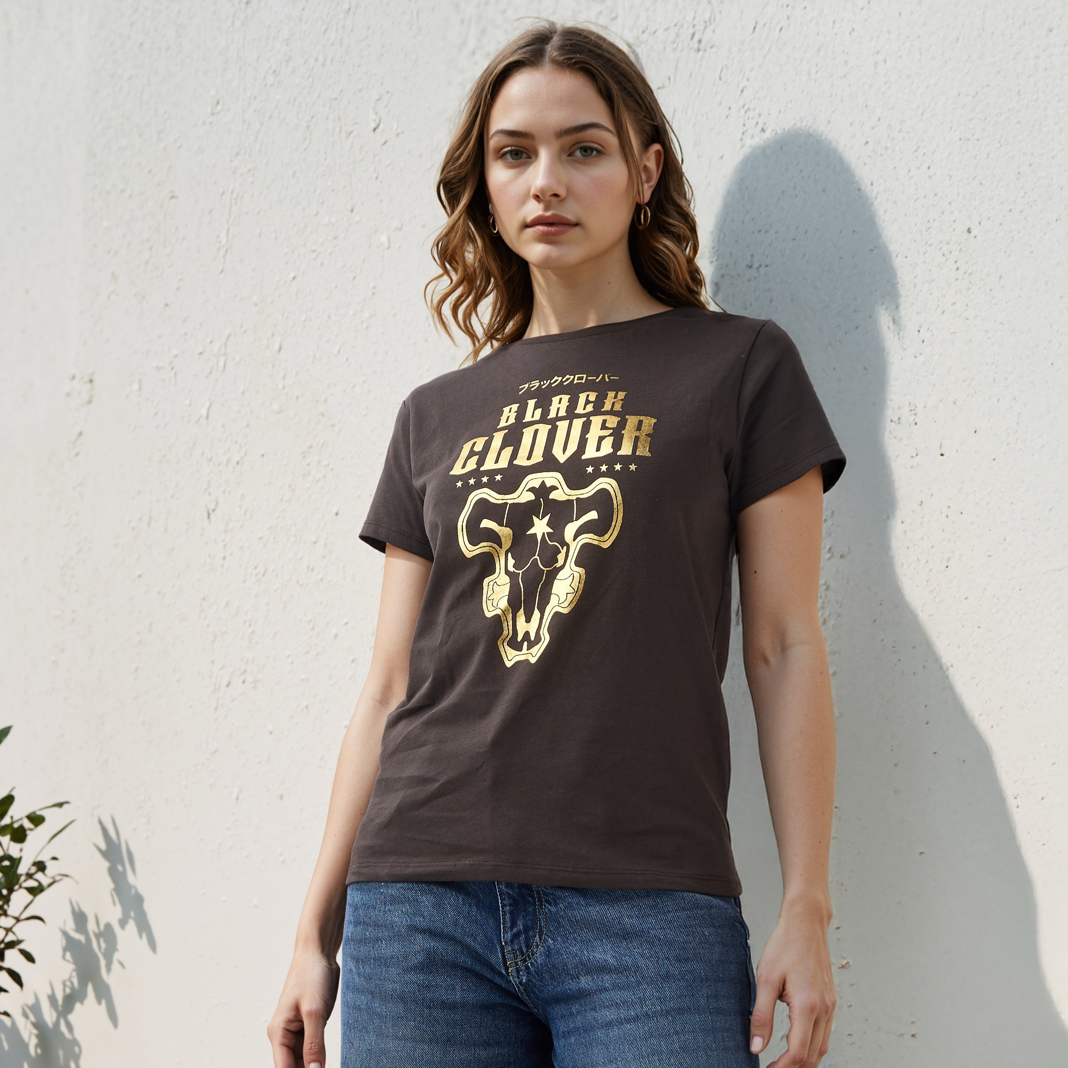 Black Clover Print Crew Neck T-shirt-women-clothing-tshirts-image-1