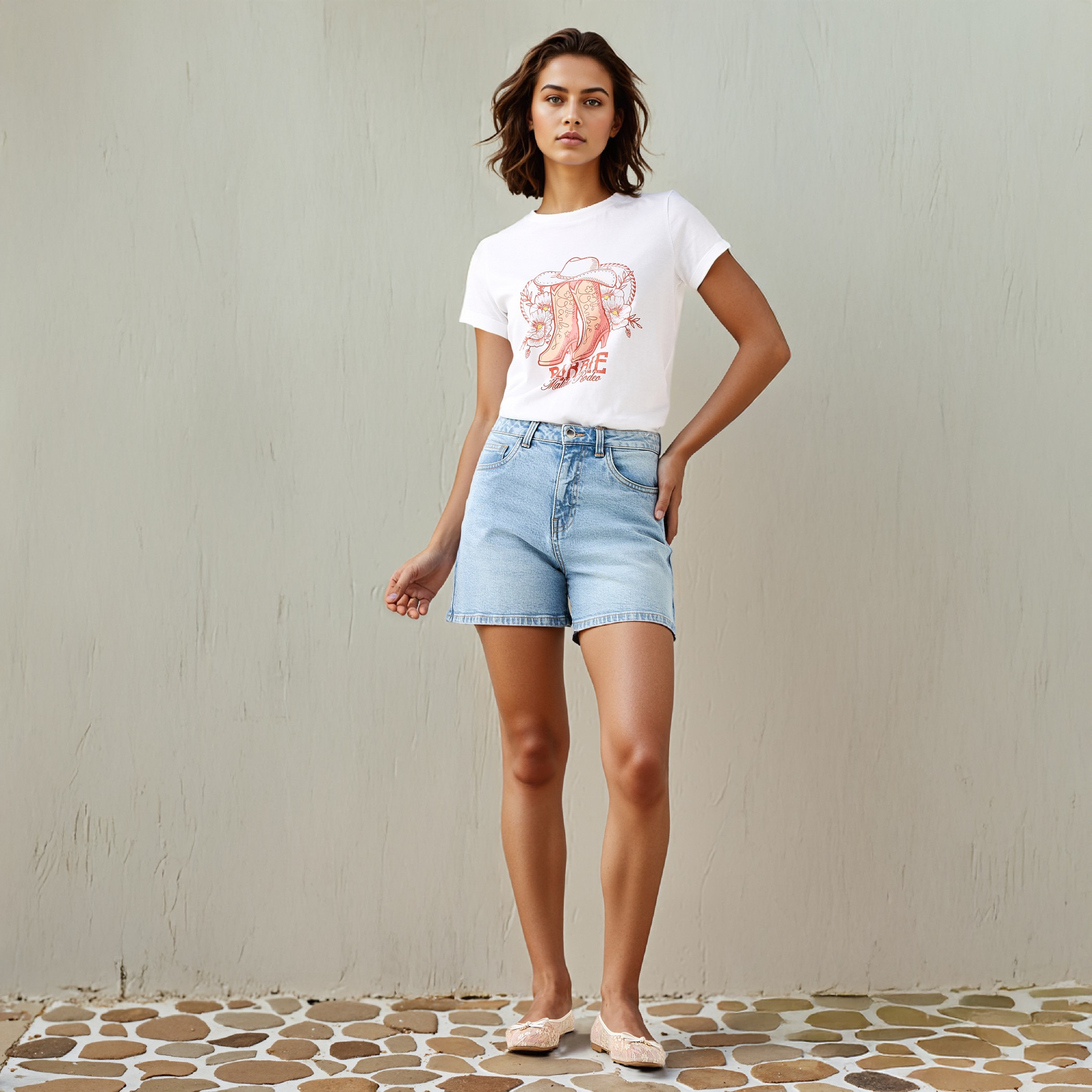تيشيرت قصير بياقة ضيّقة وطبعات باربي-women-clothing-tshirts-image-2