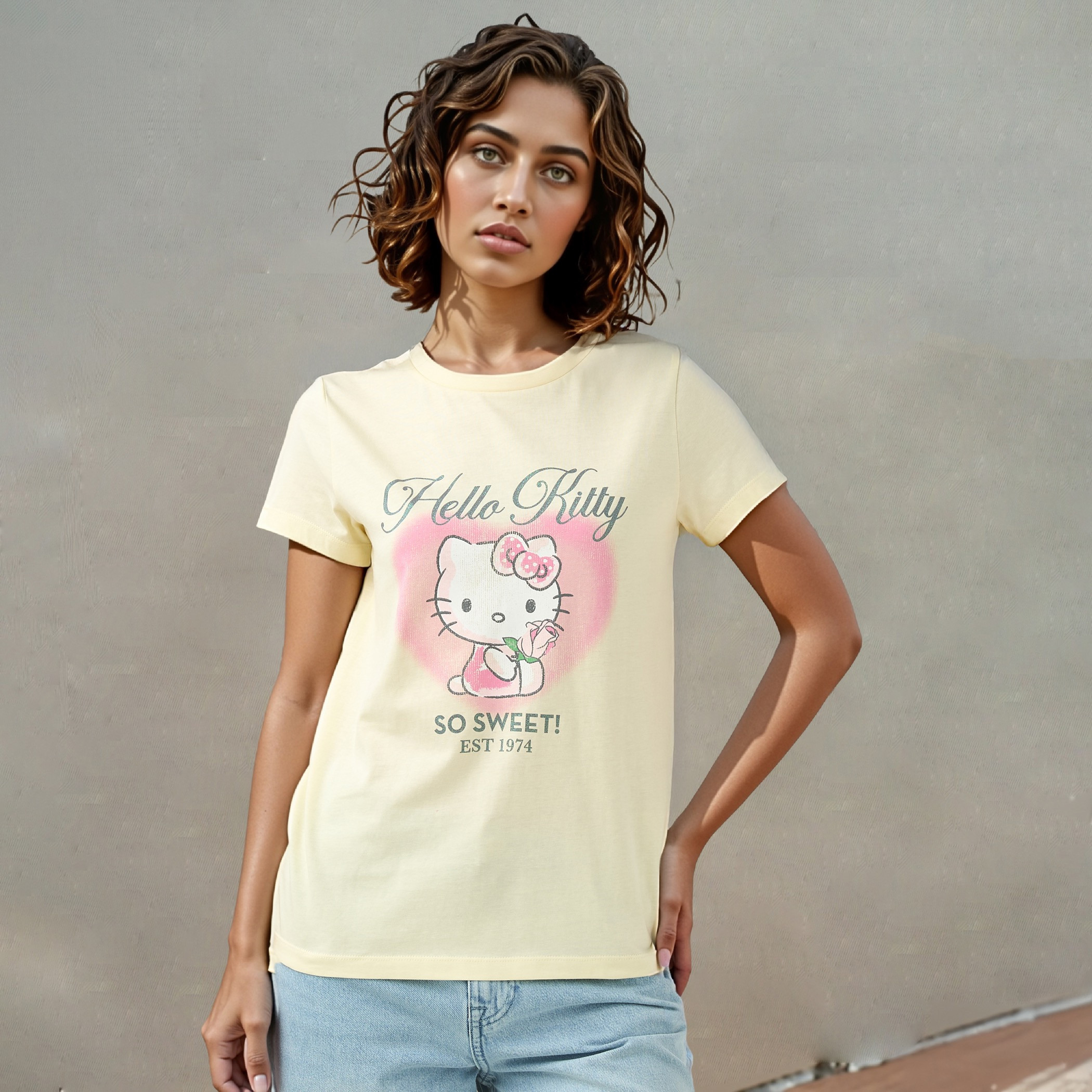 Hello Kitty Print Crew Neck T-shirt-women-clothing-tshirts-image-1